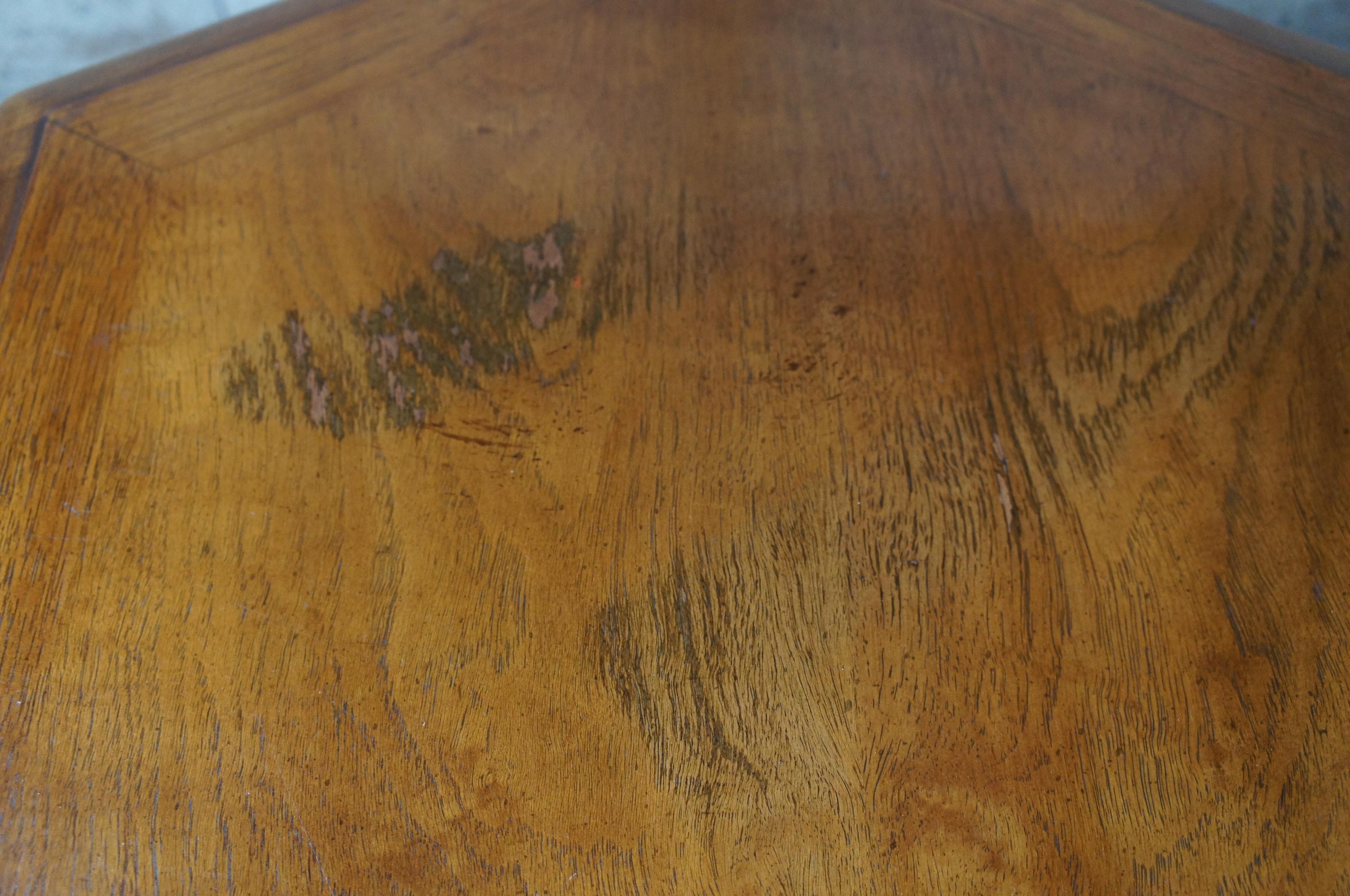 20th Century Lane Furniture Mid Century Walnut Chinoiserie Hexagon Drum Tables Side Cabinets