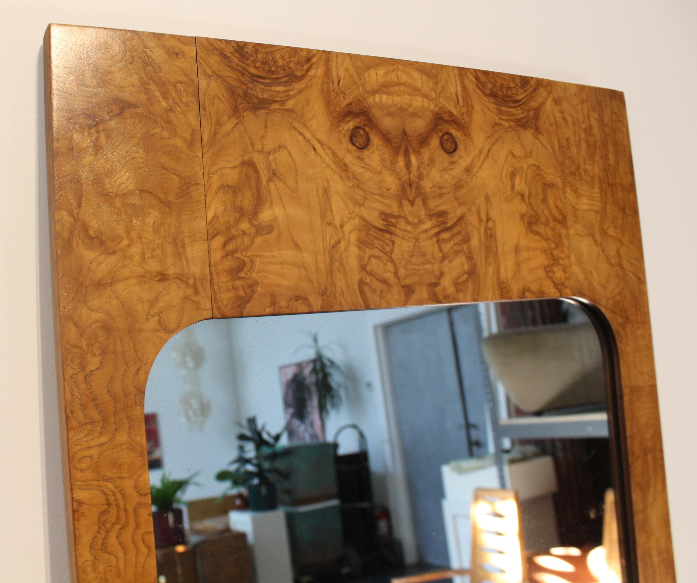 American Lane Furniture Milo Baughman Style Mid-Century Modern Burl Wood Mirror