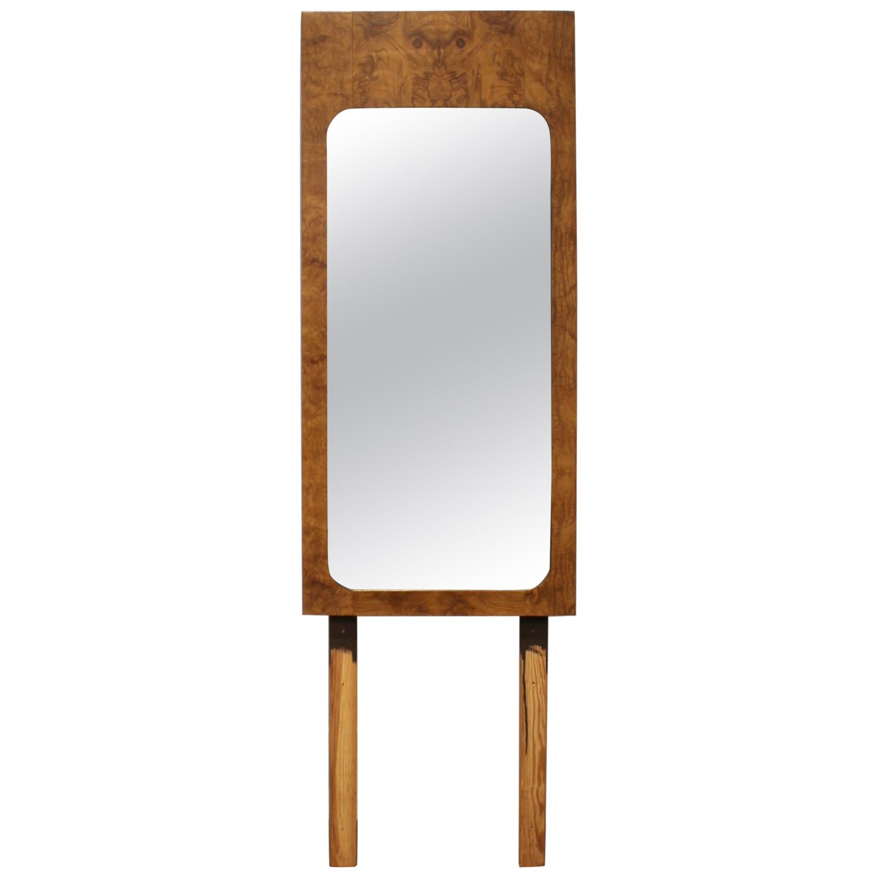 Lane Furniture Milo Baughman Style Mid-Century Modern Burl Wood Mirror