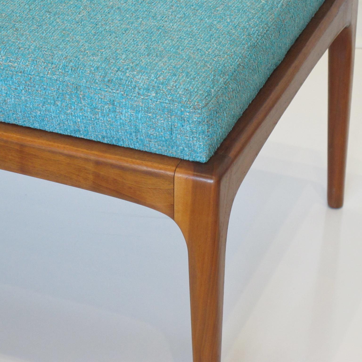 Lane Furniture Modernist Turquoise Fabric Upholstered Long Walnut Bench 2