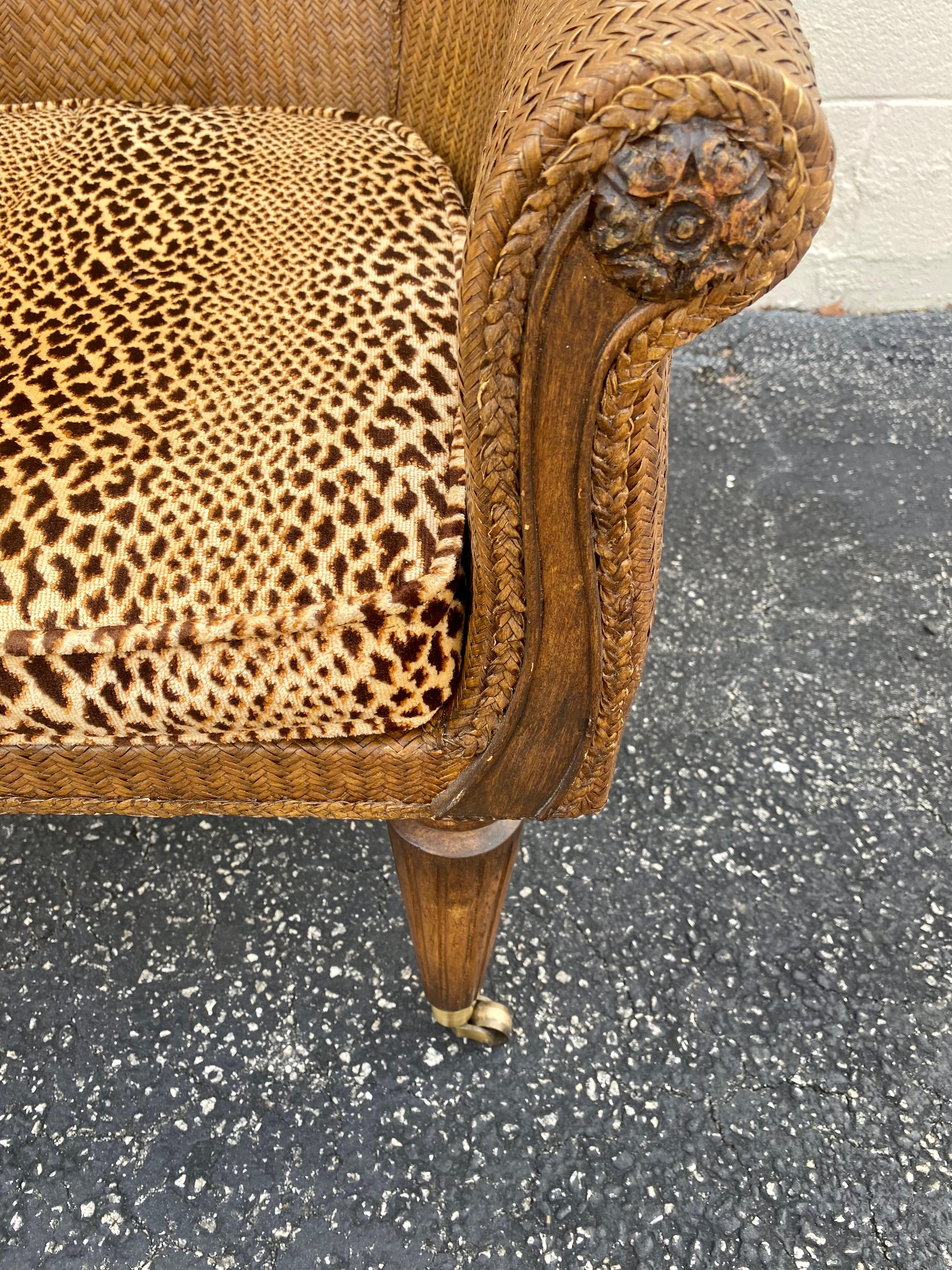Lane Furniture Rattan Wood Leopard Chair on Castors For Sale 4