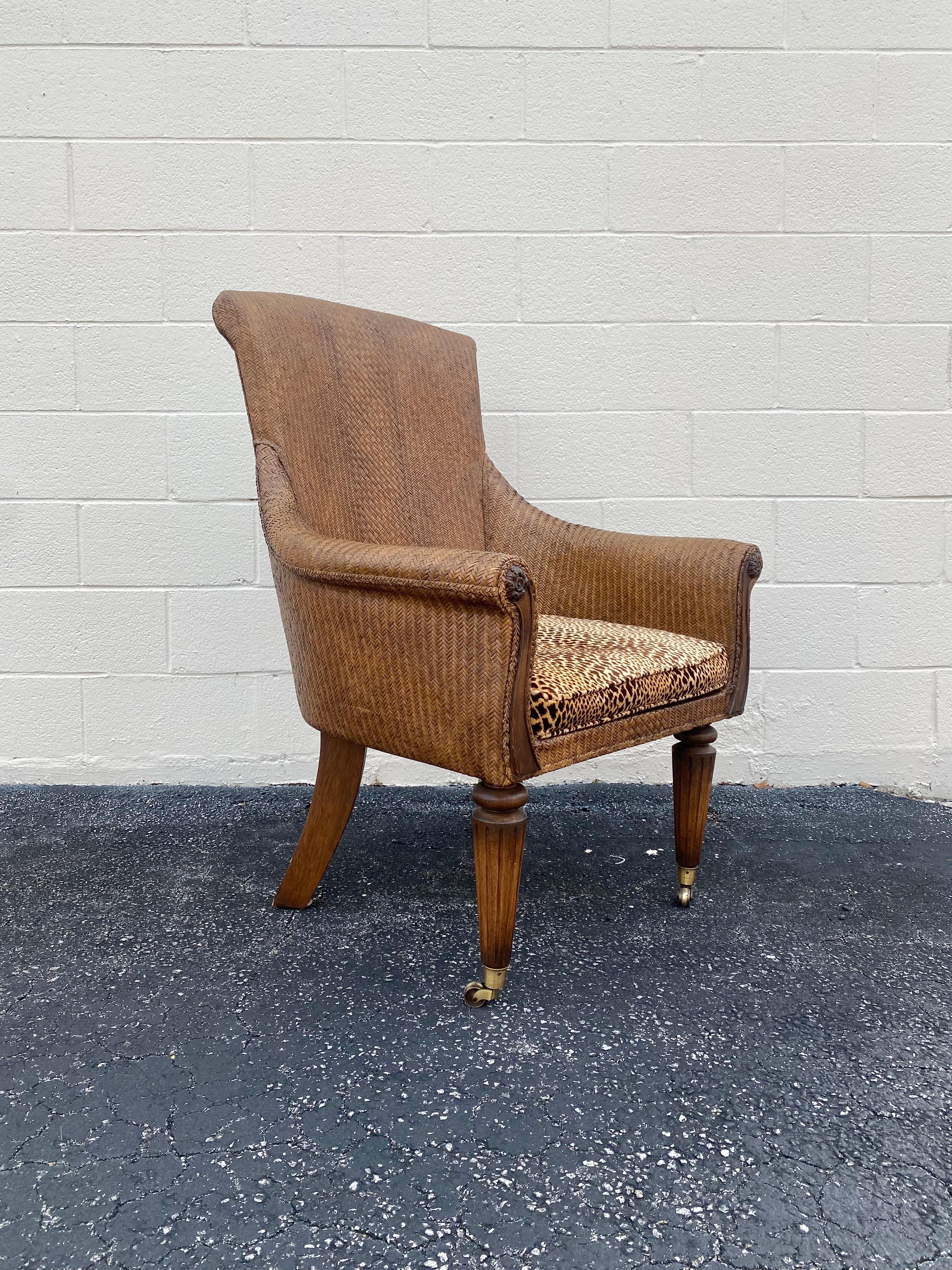 Lane Furniture Rattan Wood Leopard Chair on Castors For Sale 7