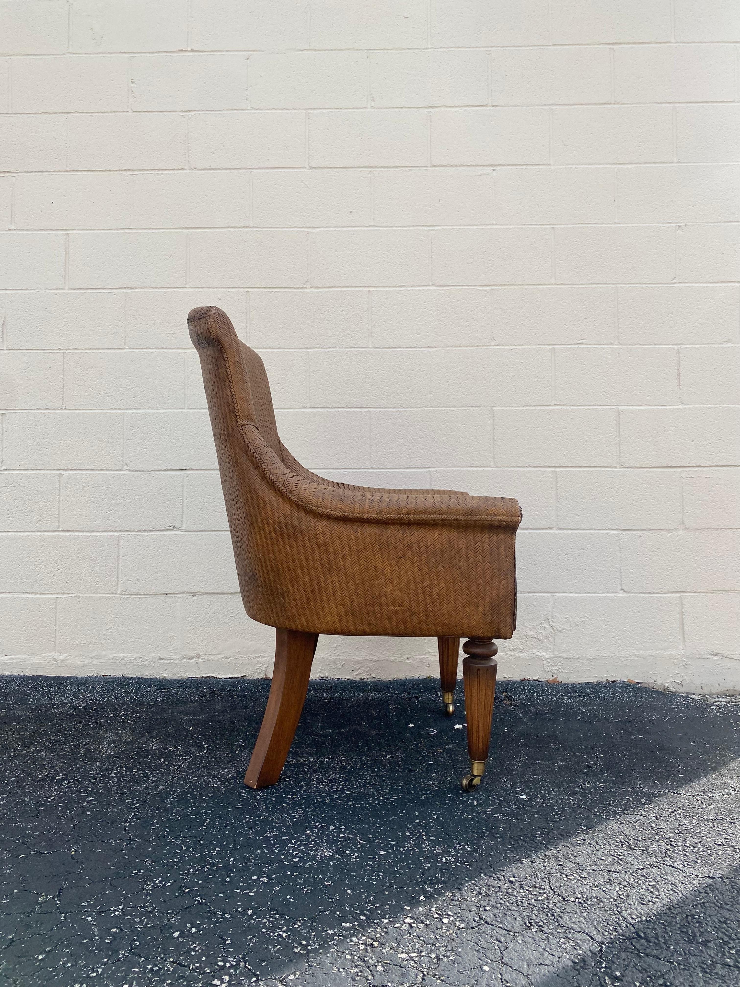 Contemporary Lane Furniture Rattan Wood Leopard Chair on Castors For Sale