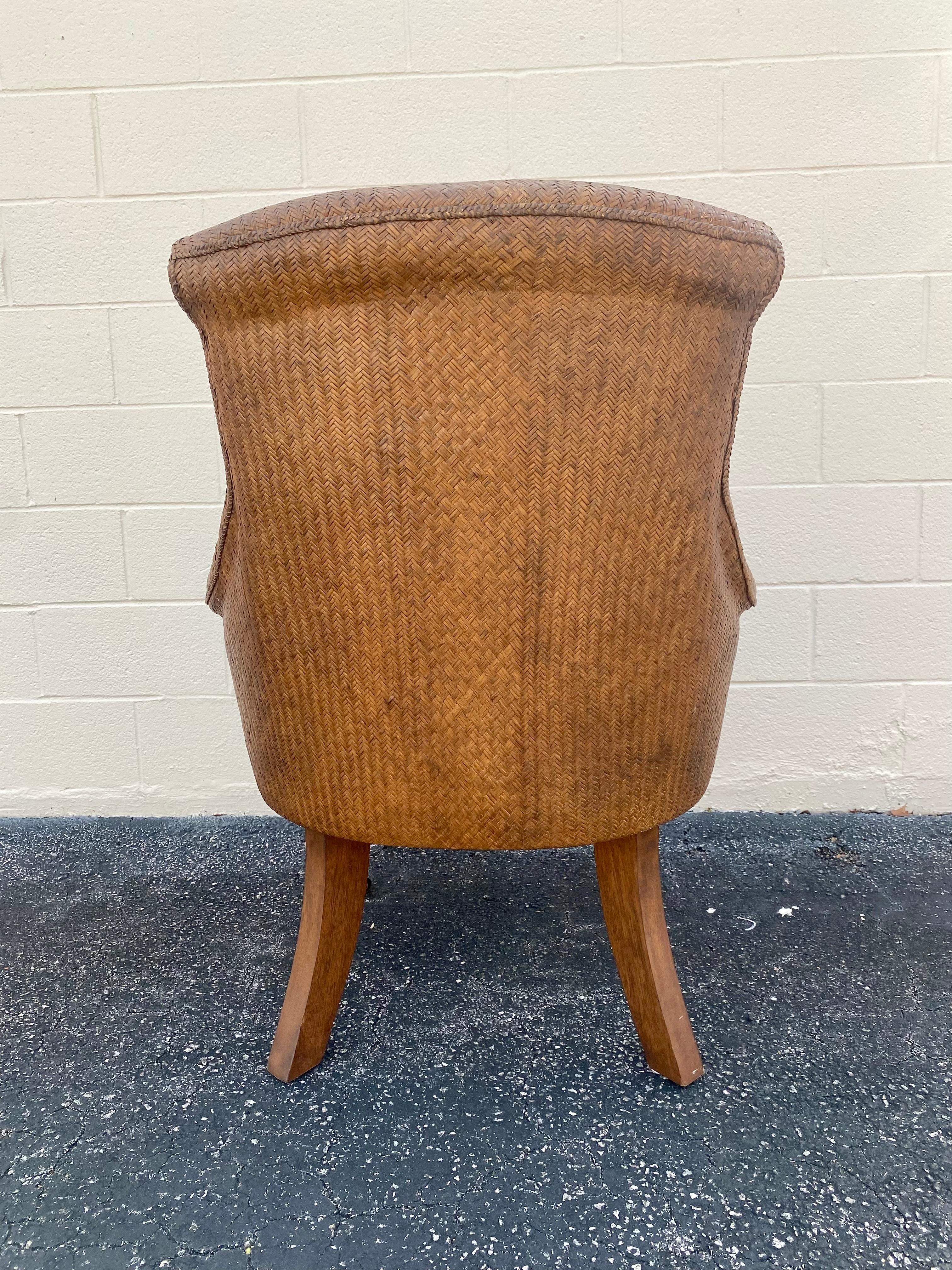Upholstery Lane Furniture Rattan Wood Leopard Chair on Castors For Sale