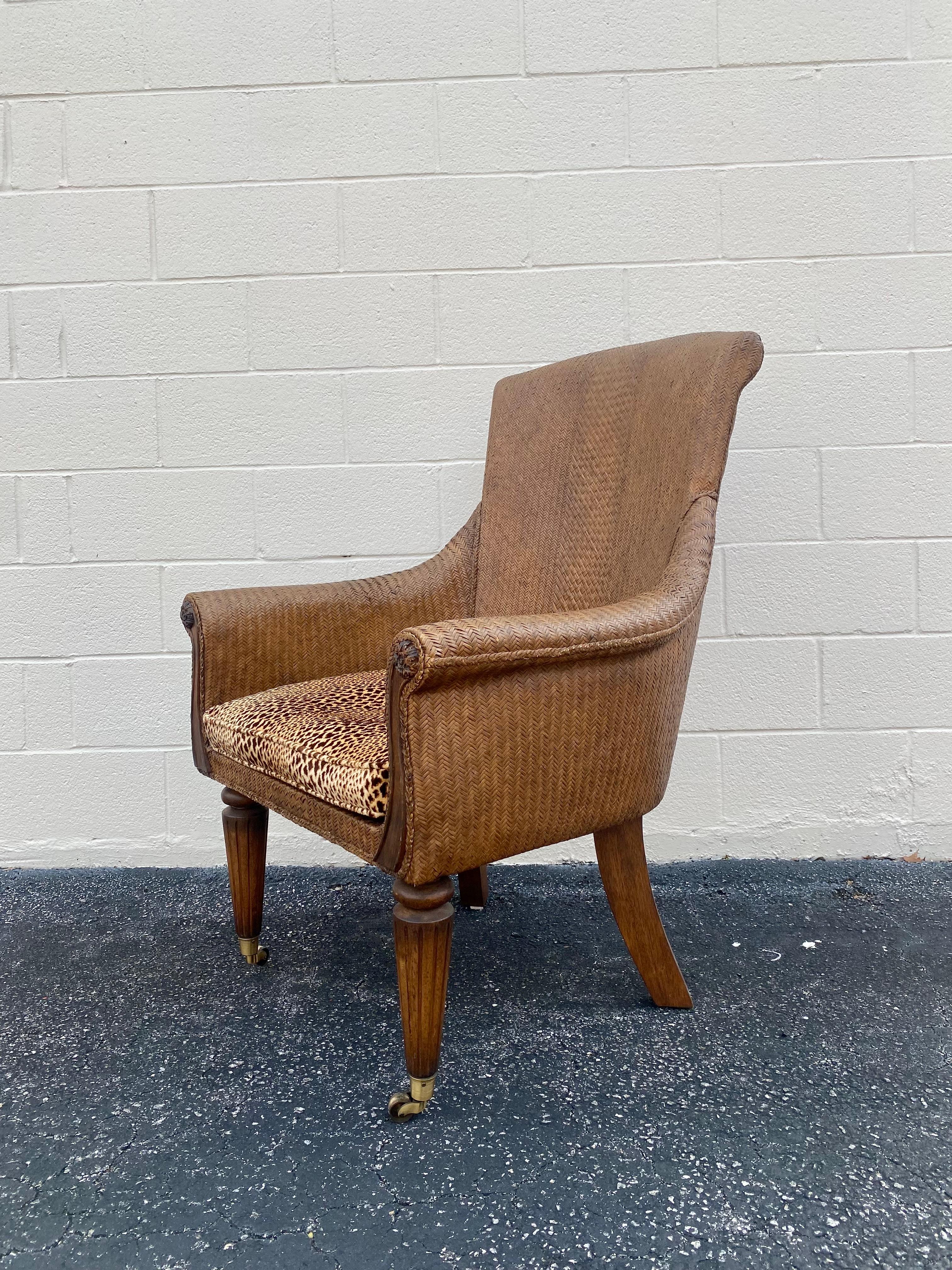 Lane Furniture Rattan Wood Leopard Chair on Castors For Sale 3