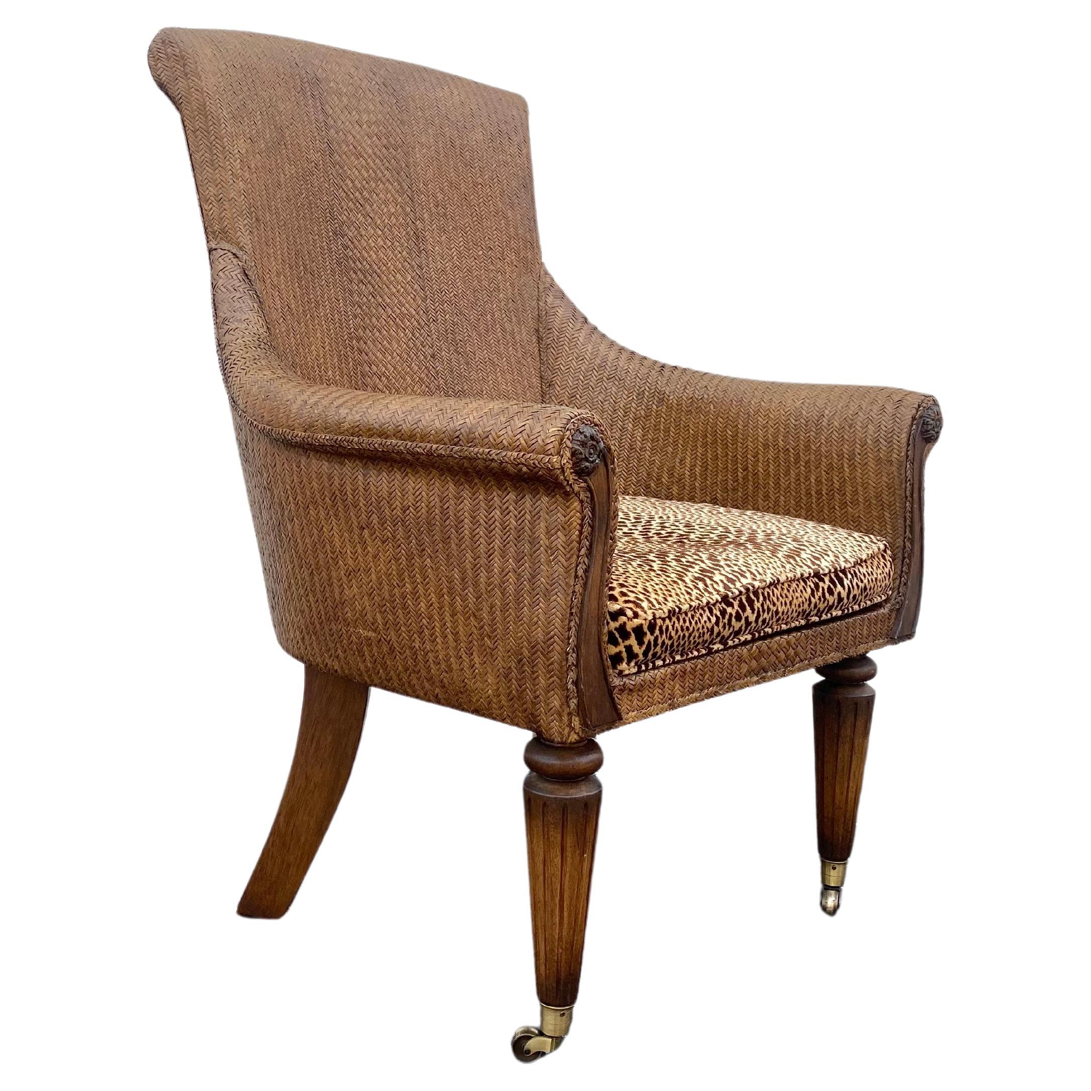 Chaise léopard en bois de rotin sur roulettes Lane Furniture en vente