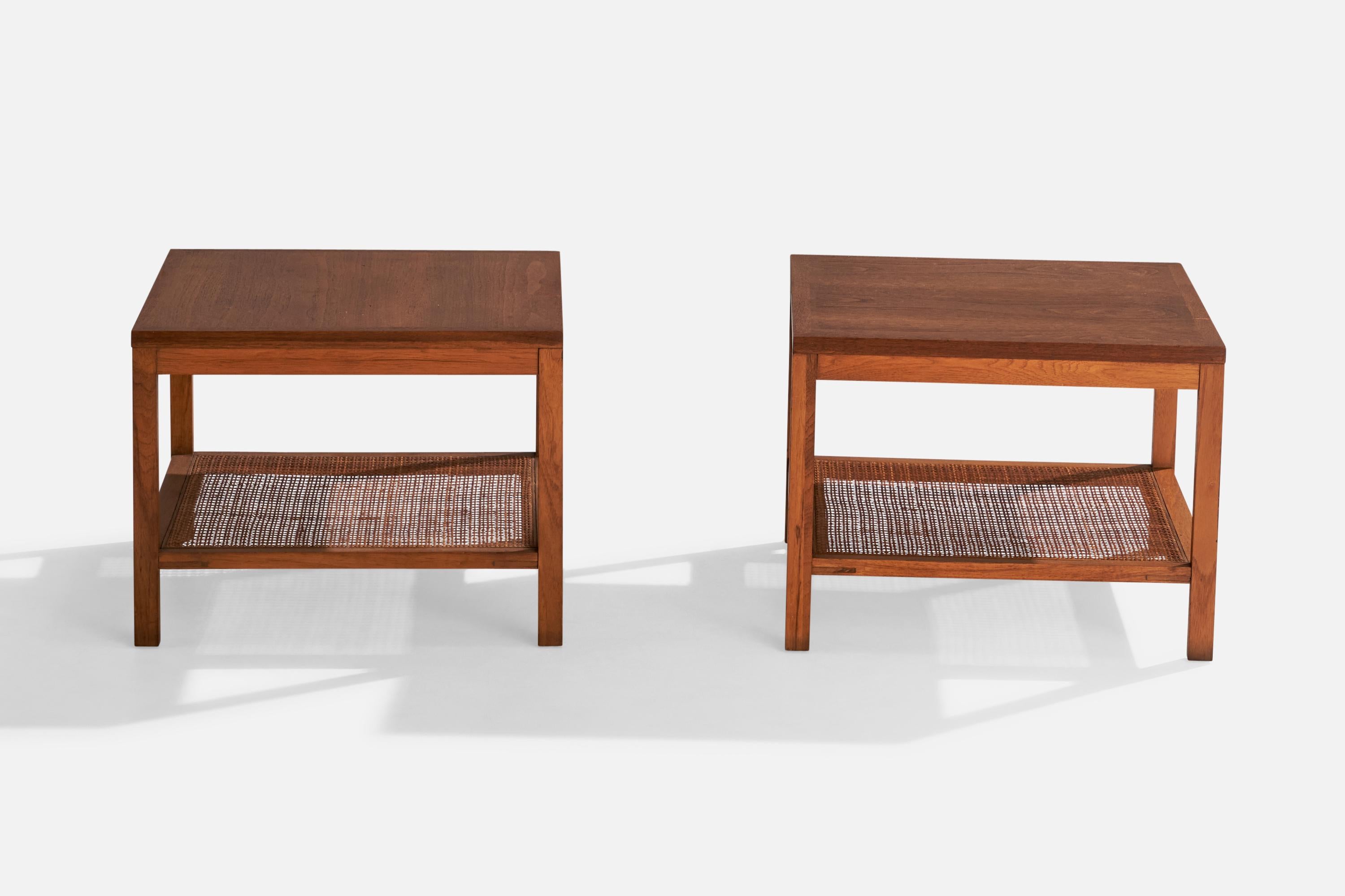 Lane Furniture, Side Tables, Oak, Cane, USA, 1970s In Good Condition In High Point, NC
