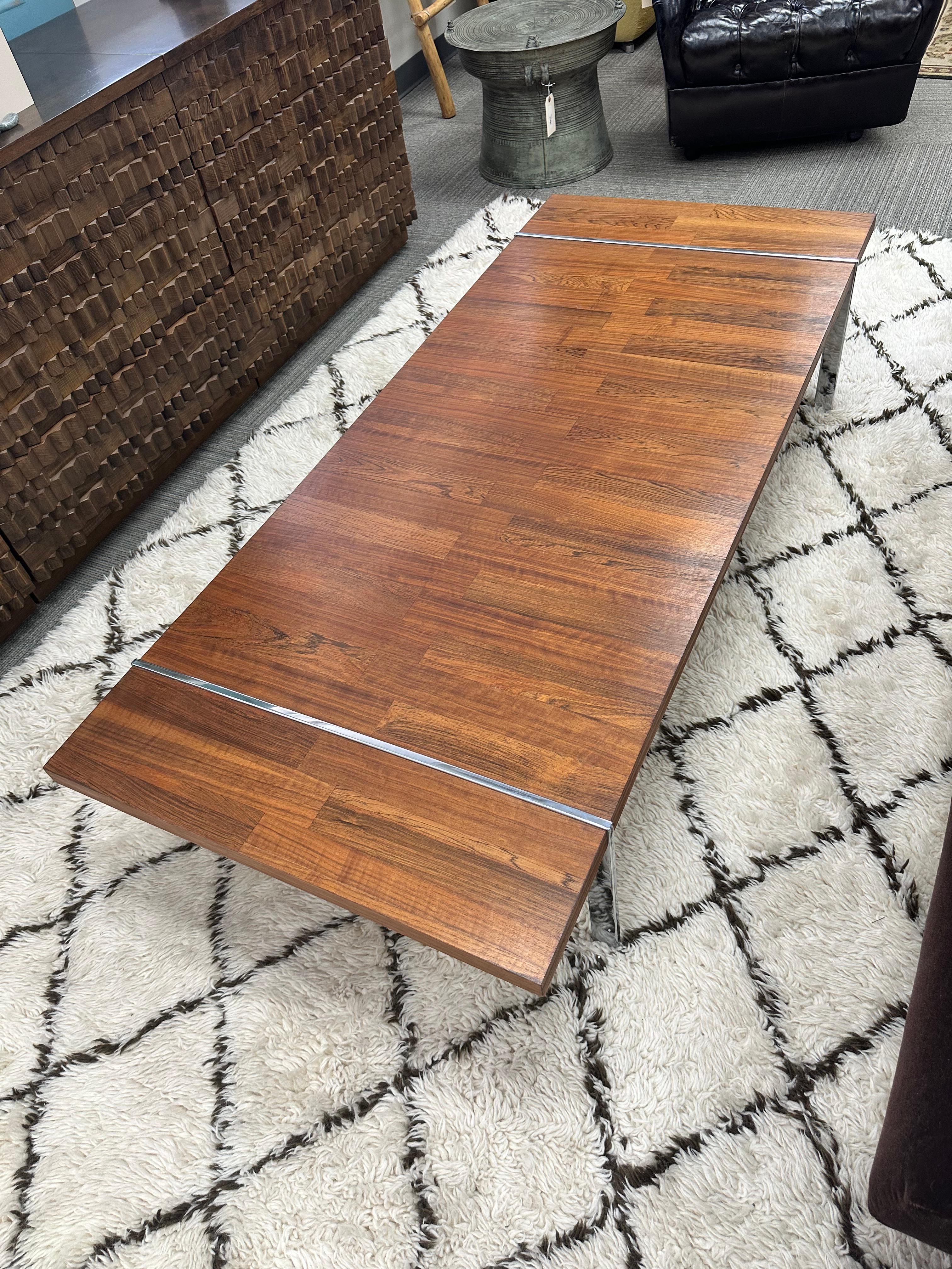 Lane Furniture Walnut, Rosewood, and Chrome Coffee or Cocktail Table For Sale 4