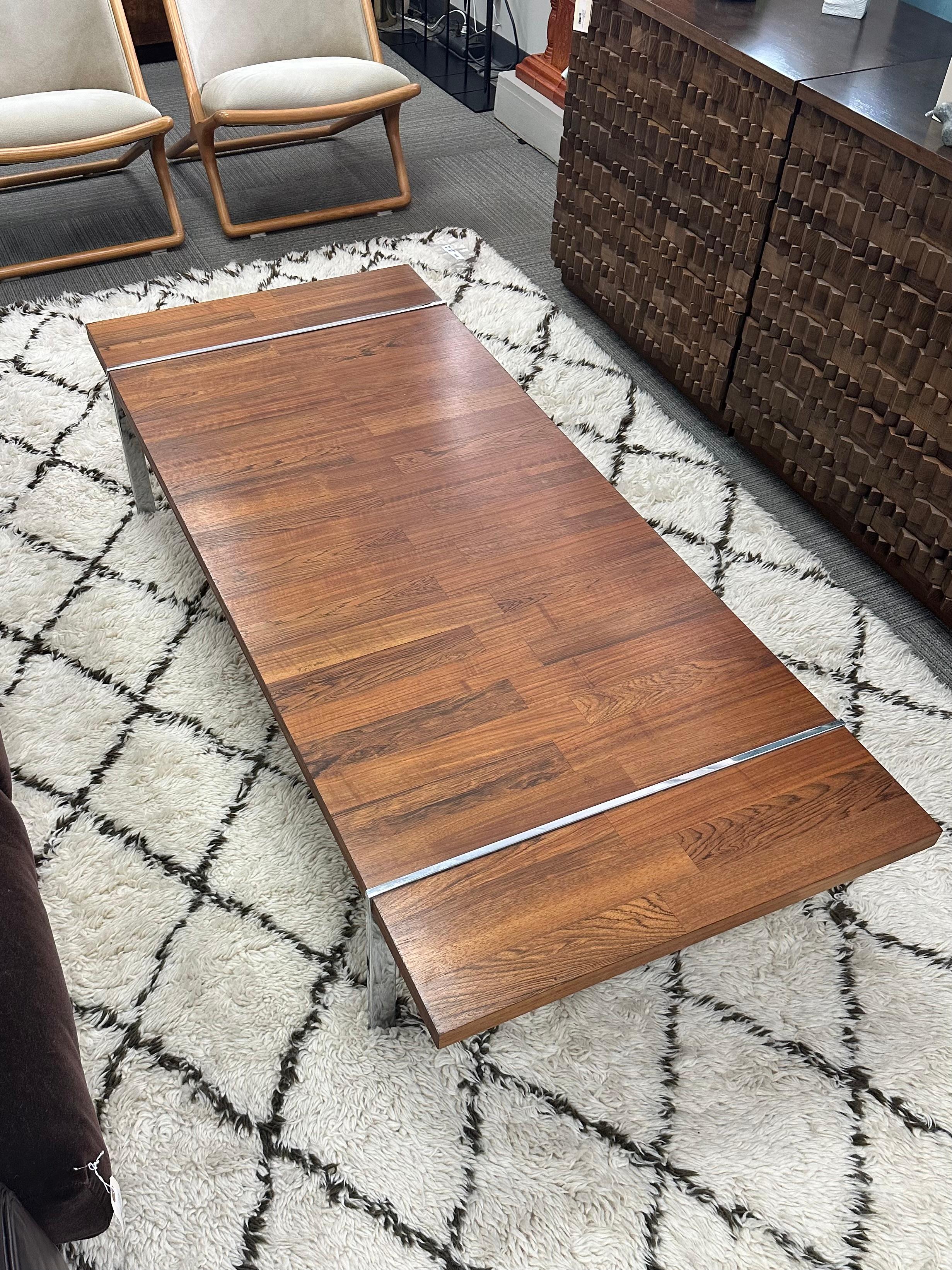 Mid-Century Modern Lane Furniture Walnut, Rosewood, and Chrome Coffee or Cocktail Table For Sale
