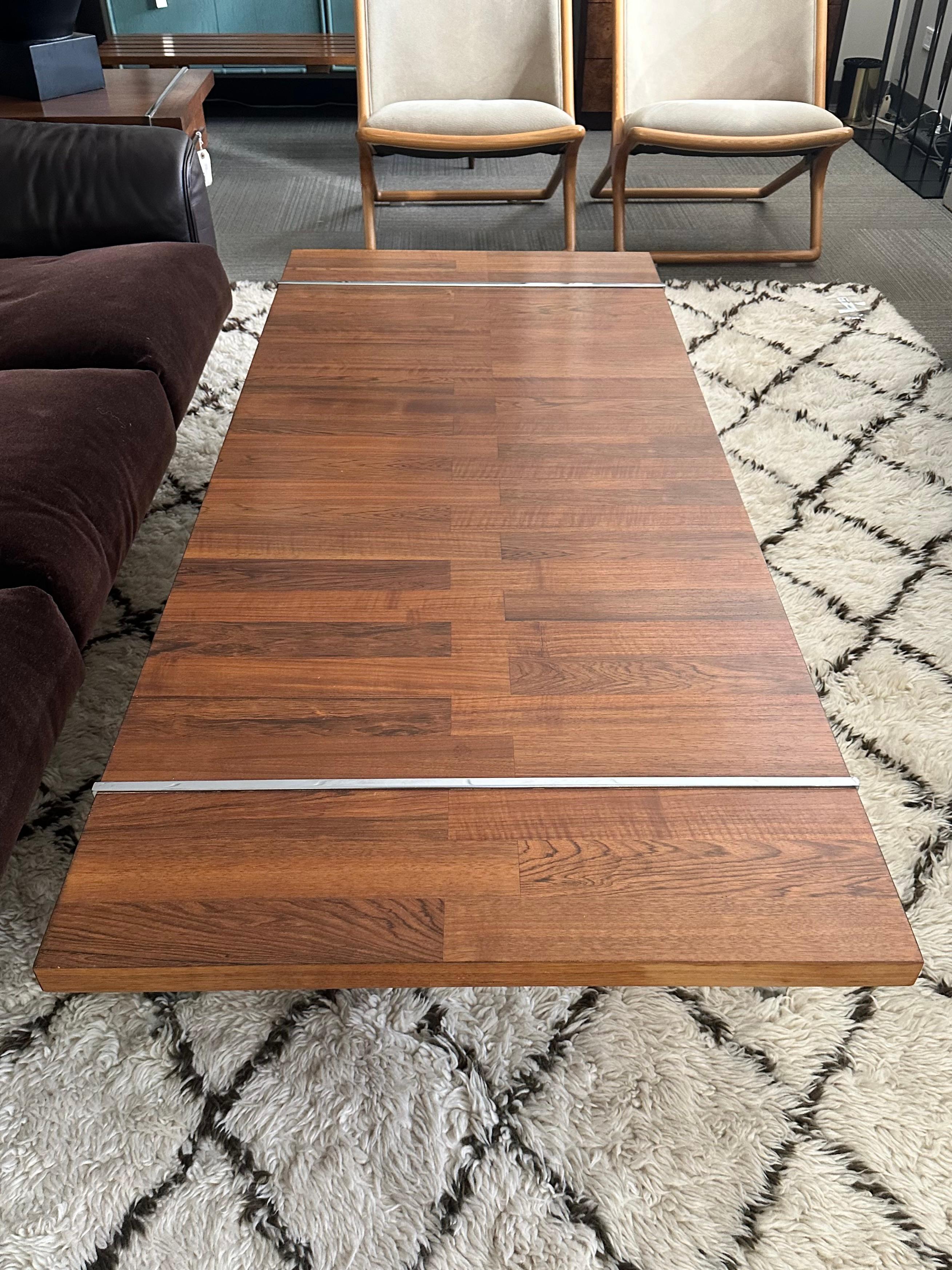 Lane Furniture Walnut, Rosewood, and Chrome Coffee or Cocktail Table For Sale 2