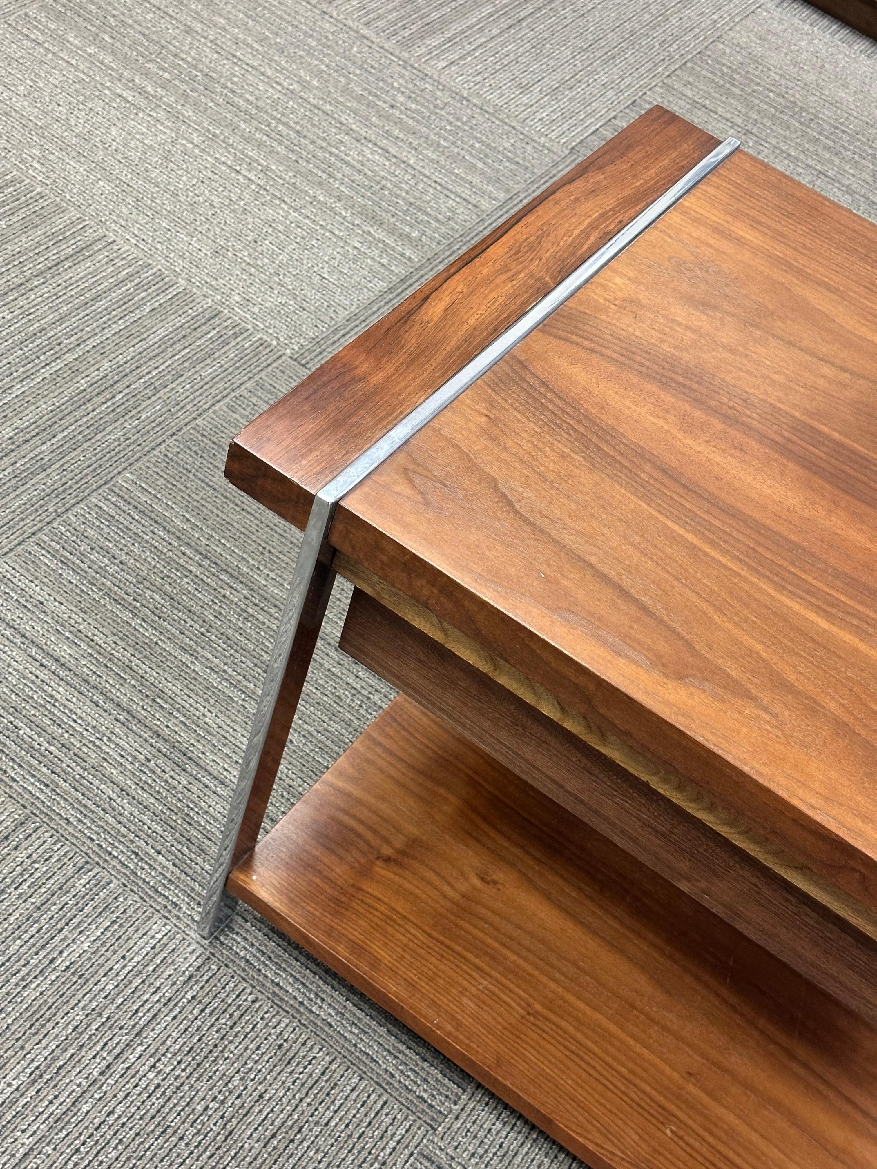 Lane Furniture Walnut, Rosewood, and Chrome End Table For Sale 1