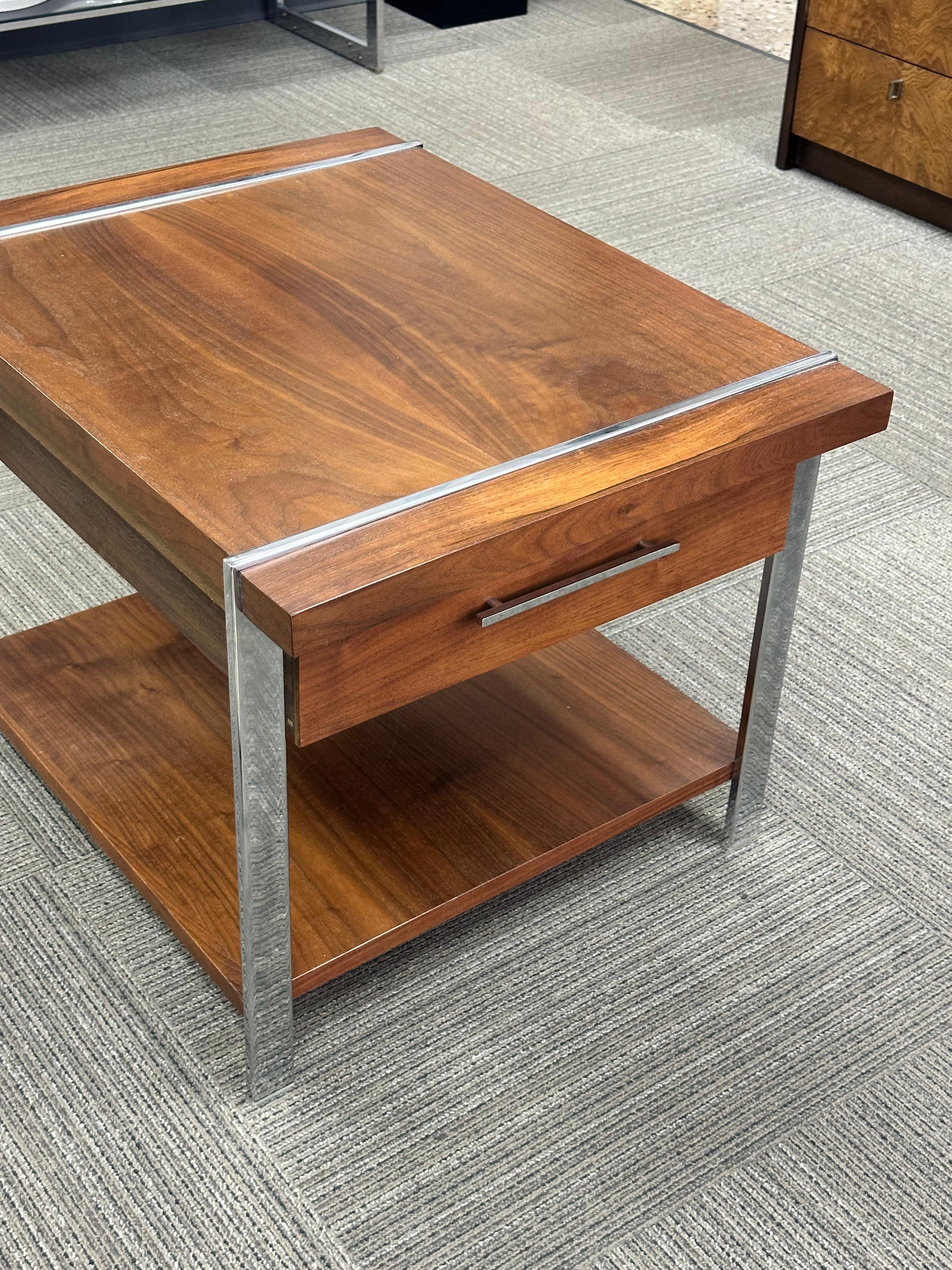 Lane Furniture Walnut, Rosewood, and Chrome End Table For Sale 2