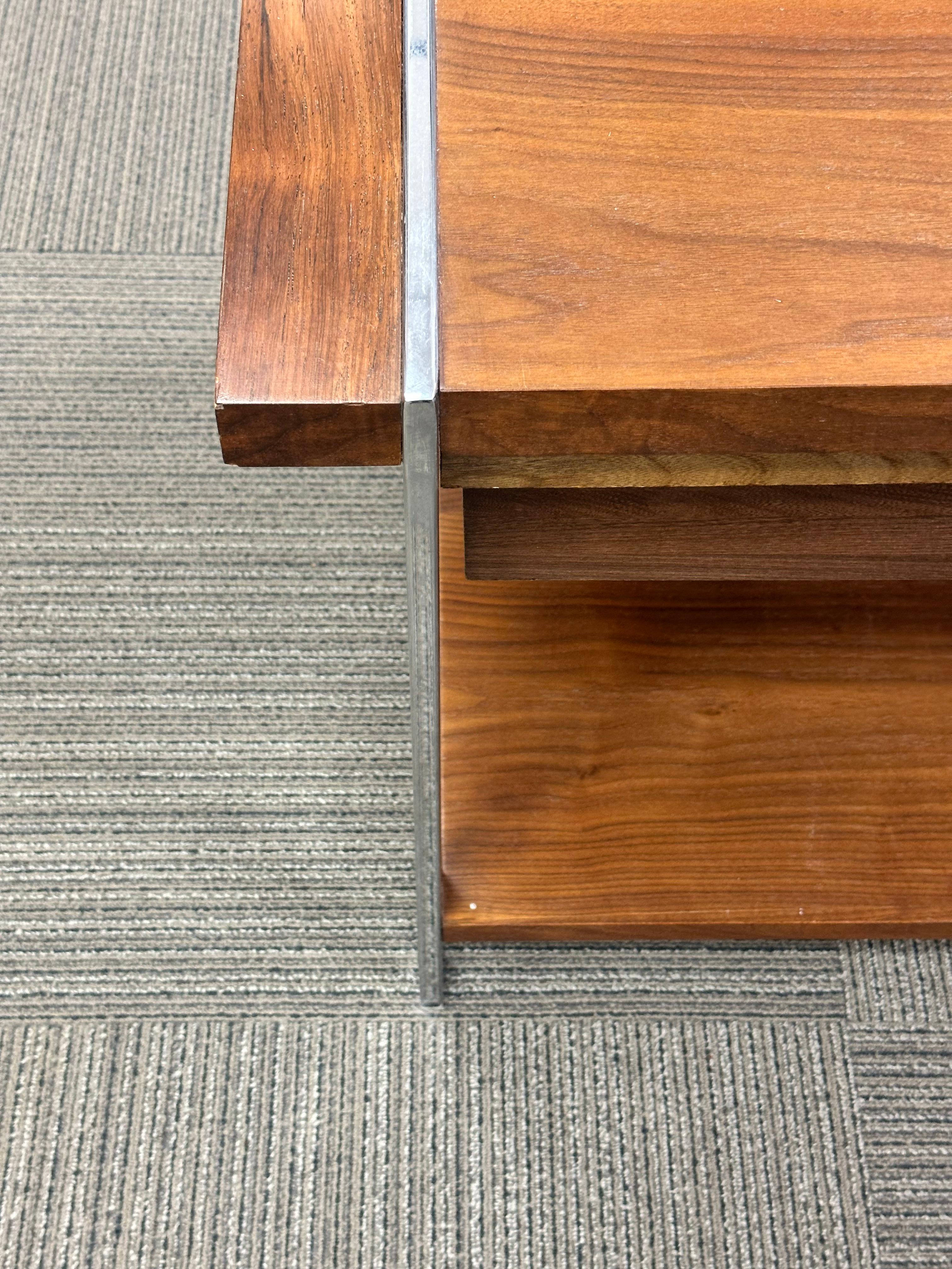 Polished Lane Furniture Walnut, Rosewood, and Chrome End Table For Sale