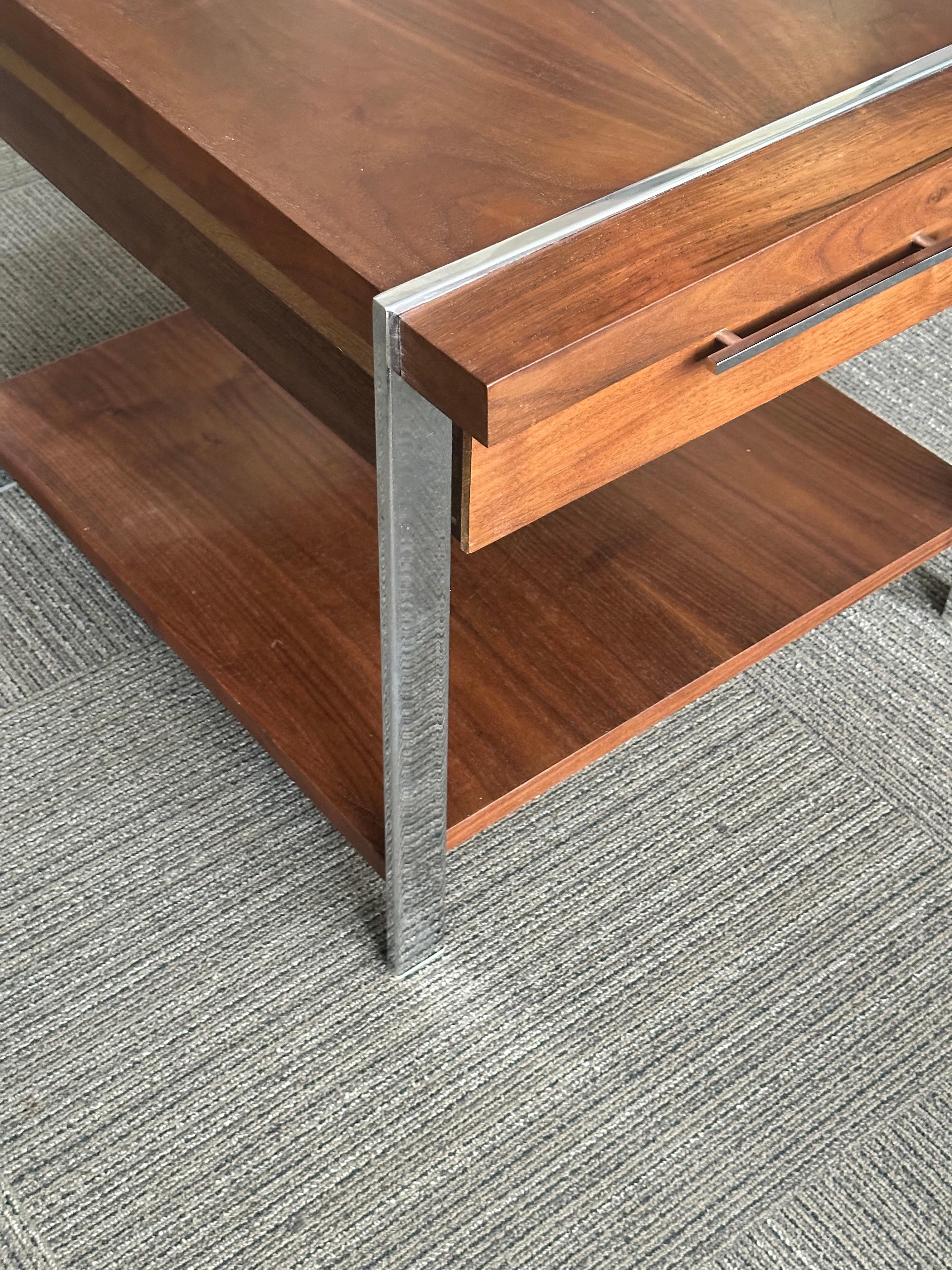 Mid-20th Century Lane Furniture Walnut, Rosewood, and Chrome End Table For Sale