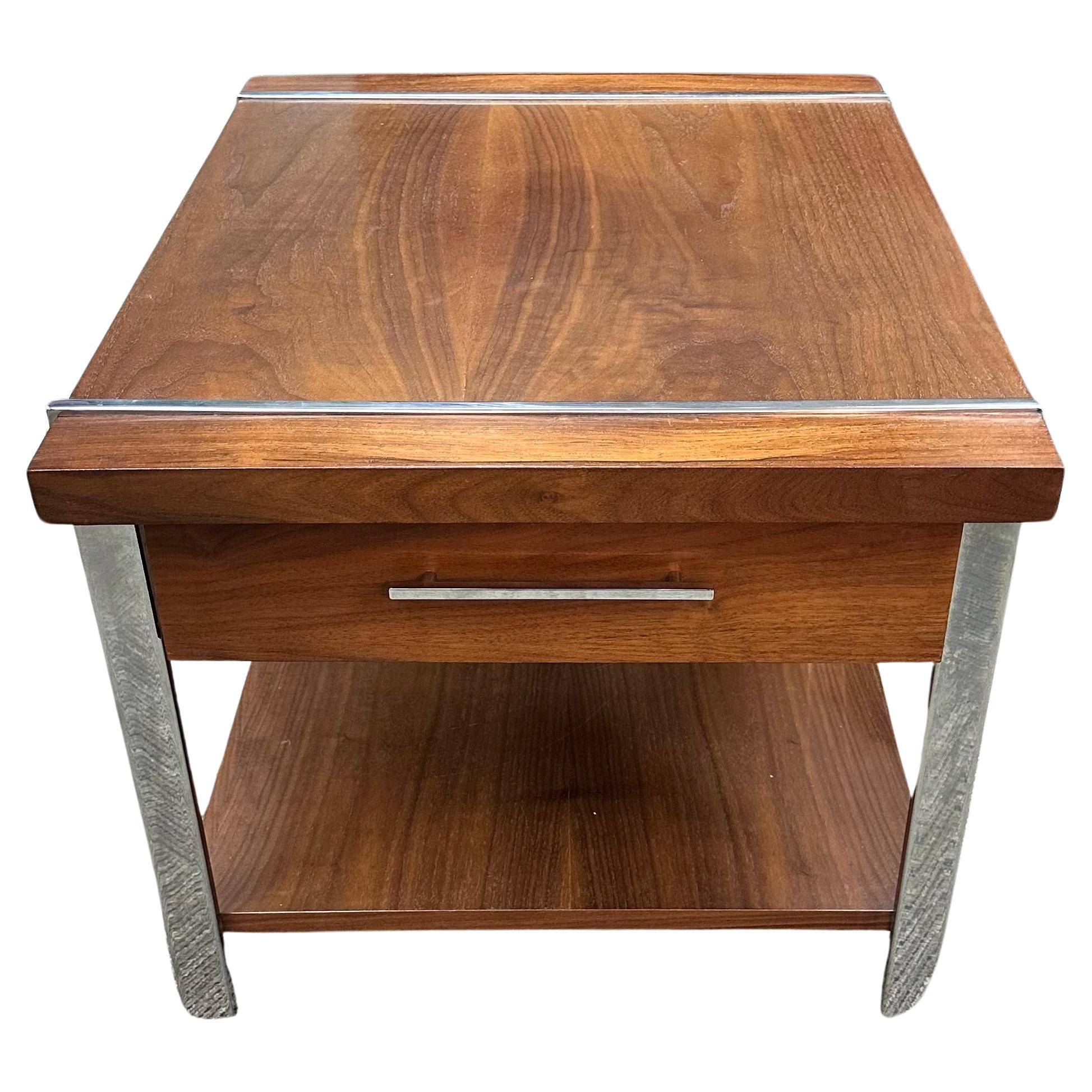 Lane Furniture Walnut, Rosewood, and Chrome End Table For Sale