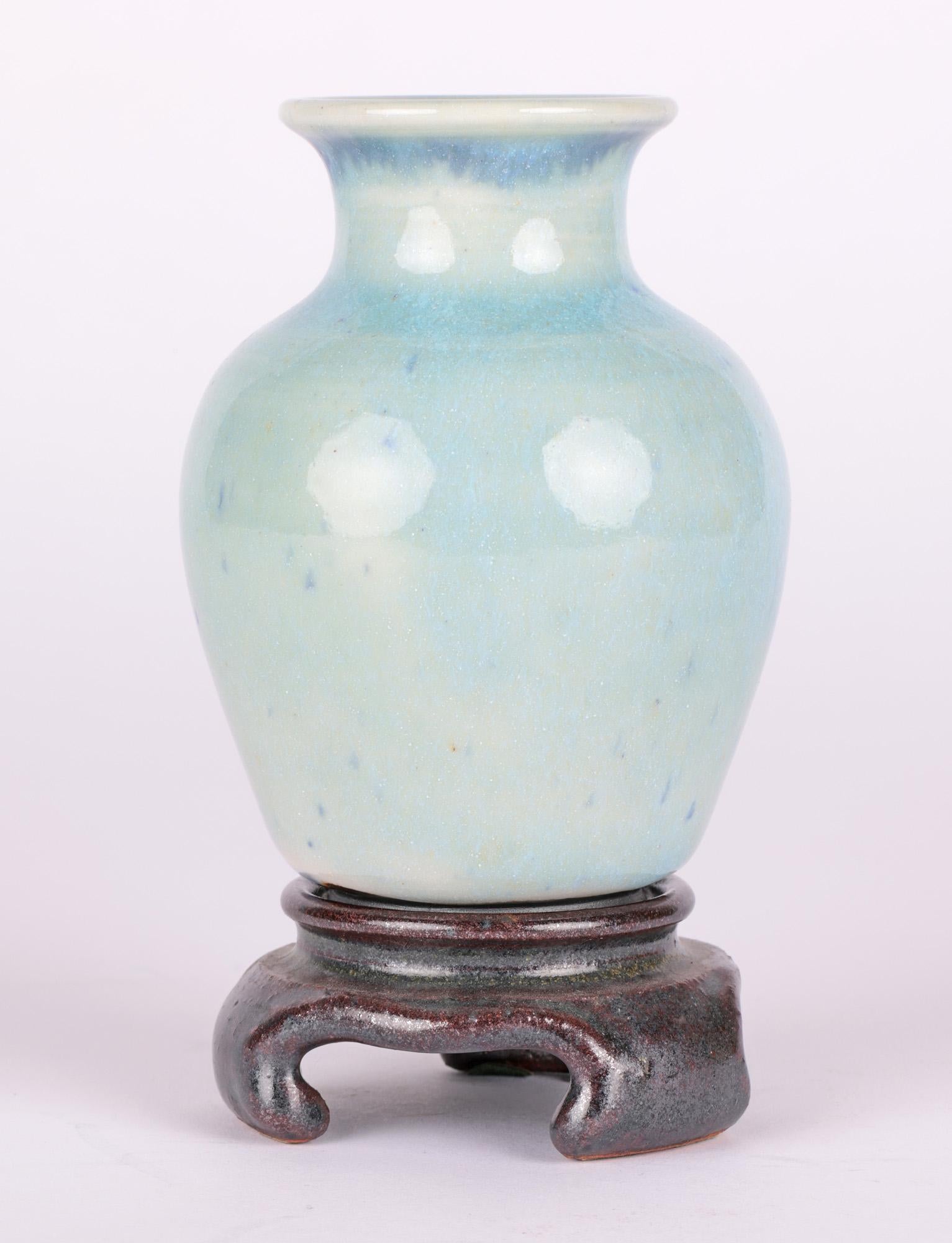 Glazed Lane Gordon Thorlaksson Canadian Studio Pottery Vase with Stand For Sale