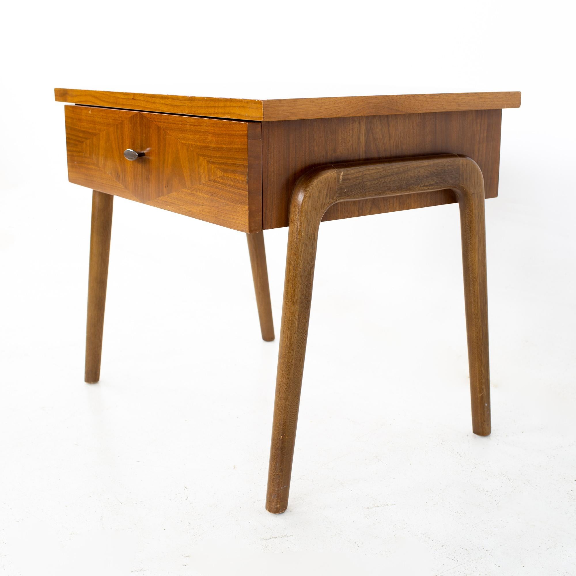 American Lane Harlequin Mid Century Inlaid Walnut Side Table Nightstand For Sale