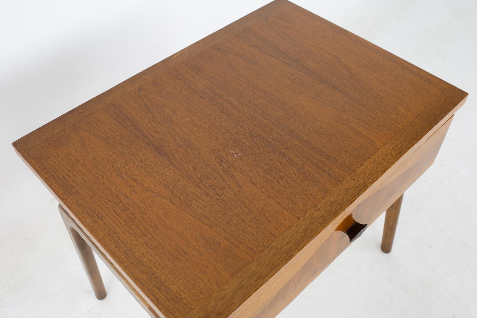 Brushed Lane Harlequin Mid Century Inlaid Walnut Side Table Nightstand For Sale
