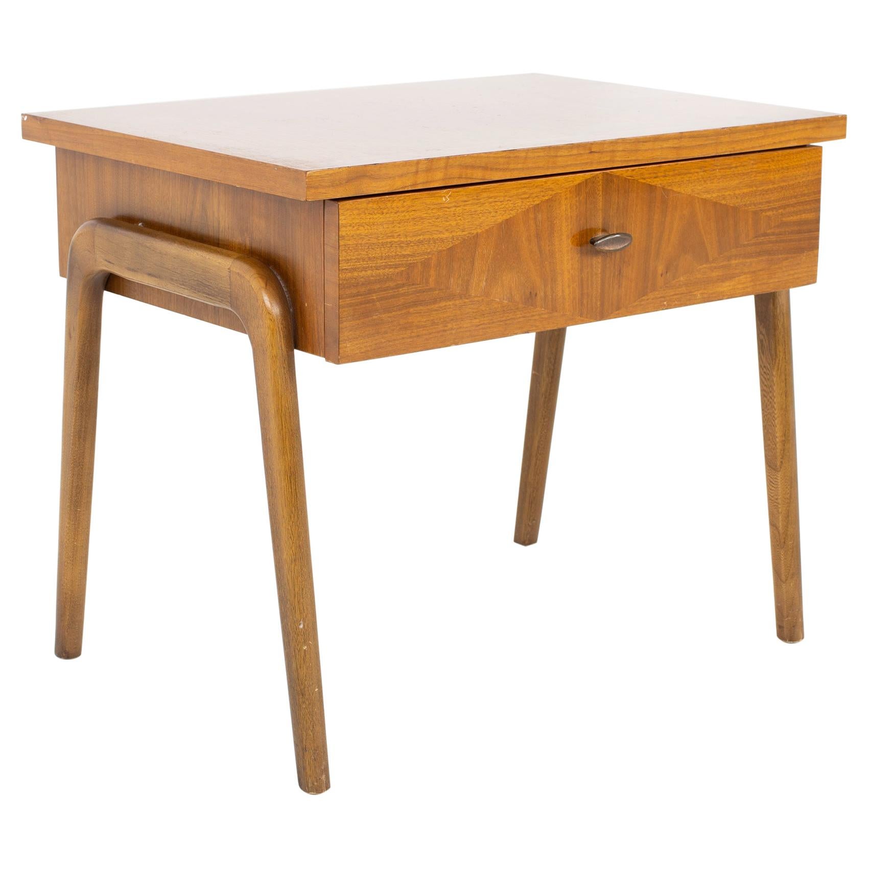 Lane Harlequin Mid Century Inlaid Walnut Side Table Nightstand