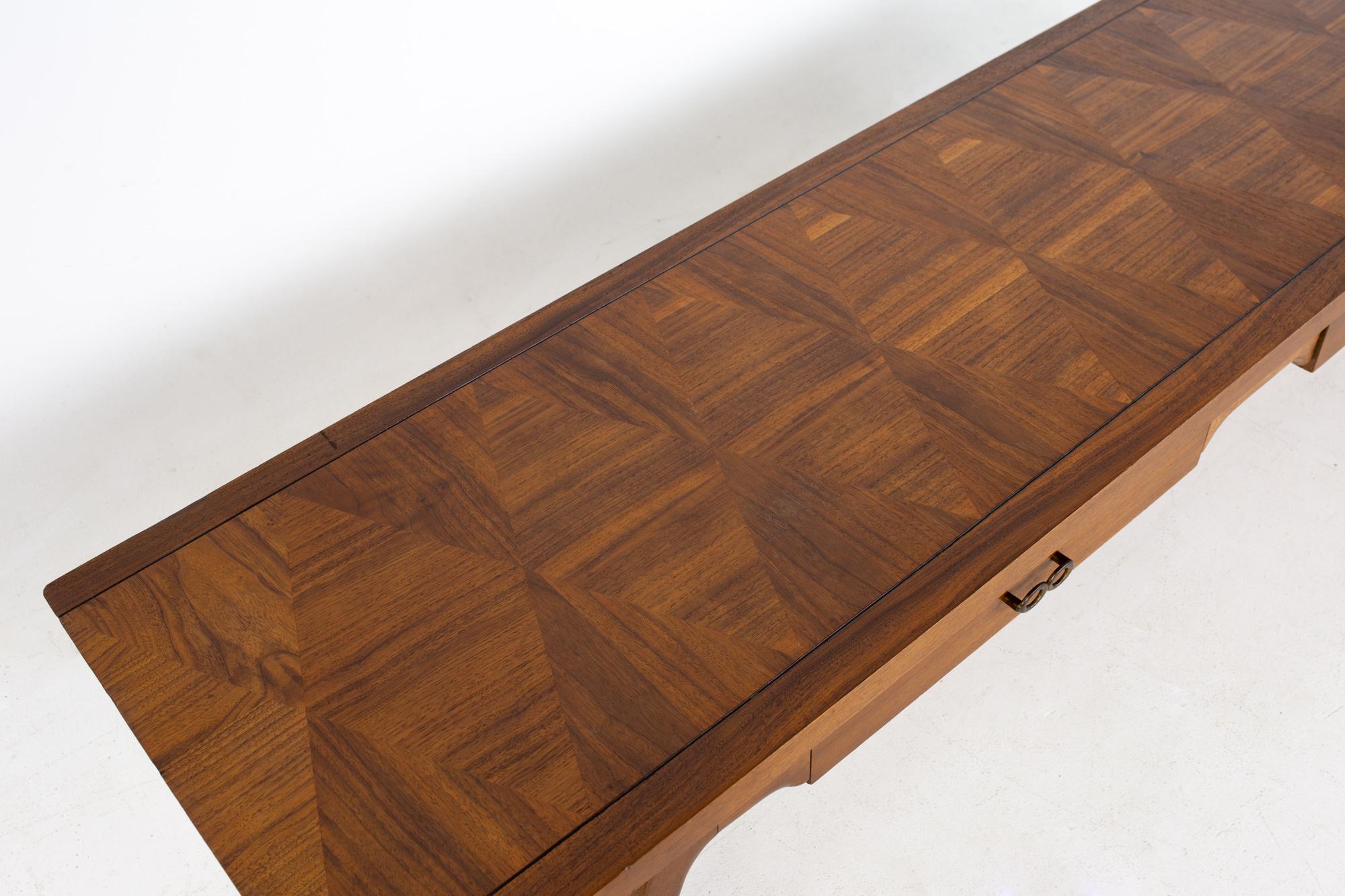 Late 20th Century Lane Harlequin Mid Century Long Walnut and Brass Coffee Table