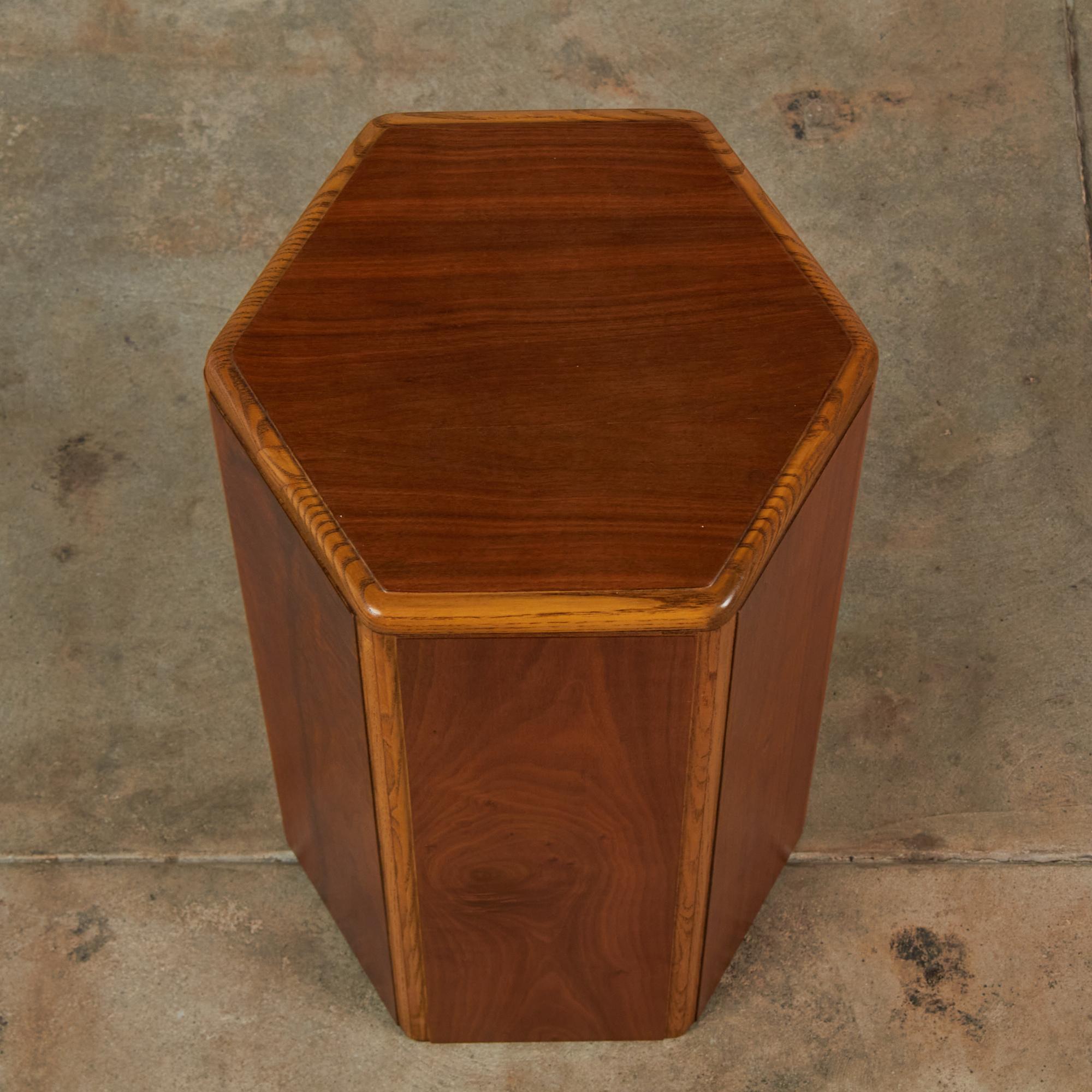 Lane Hexagonal Mixed Wood Pedestal In Good Condition In Los Angeles, CA