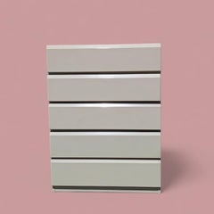 Lane Highboy Dresser, Off White Laminate, Postmodern, Glass Top, Retro