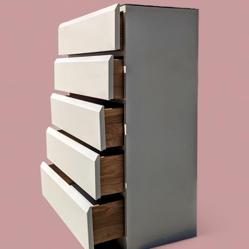 20th Century Lane Highboy Dresser, Off White Laminate, Postmodern, Glass Top, Retro For Sale
