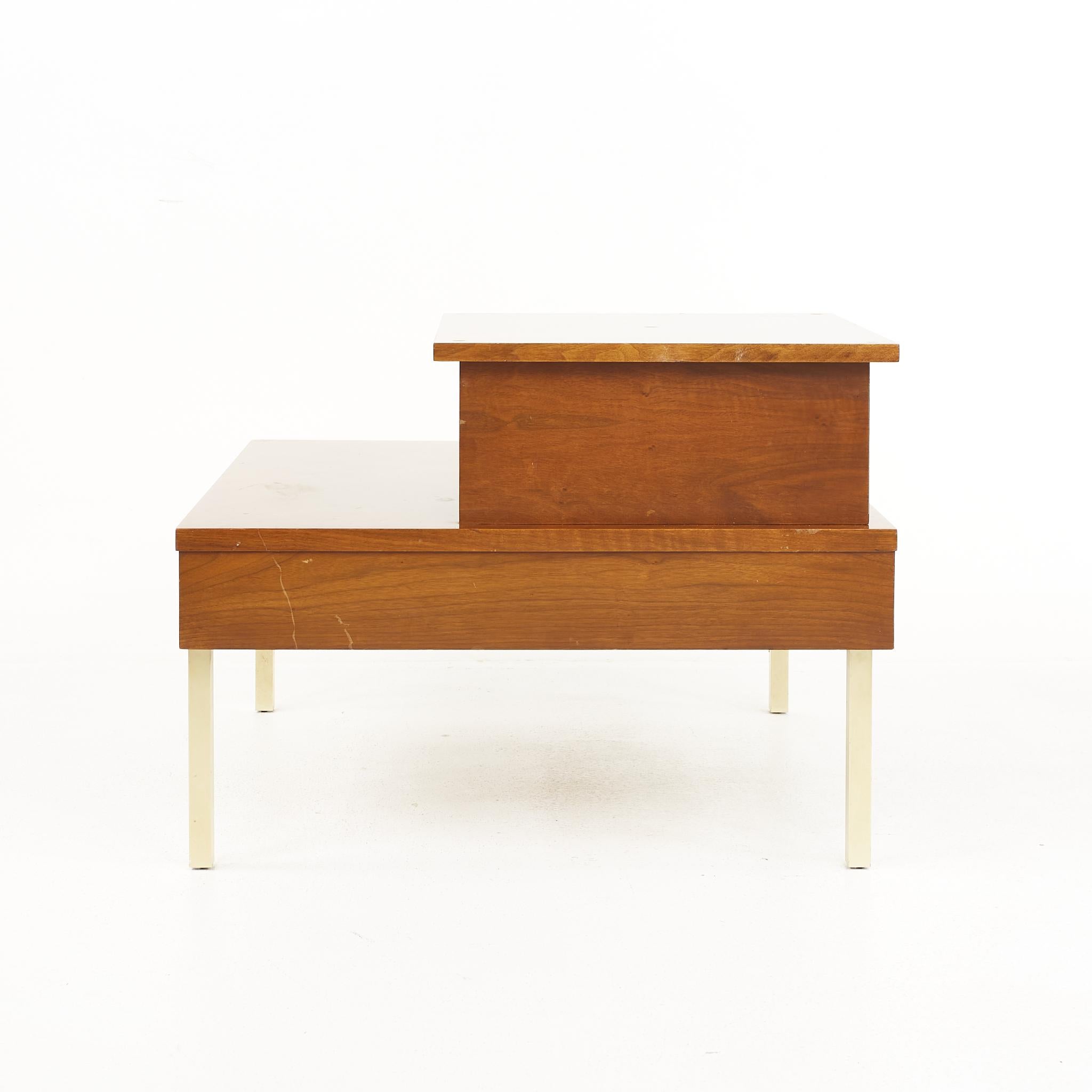 Lane Mid Century 2 Tier Brass Accent and Walnut Corner Table 1