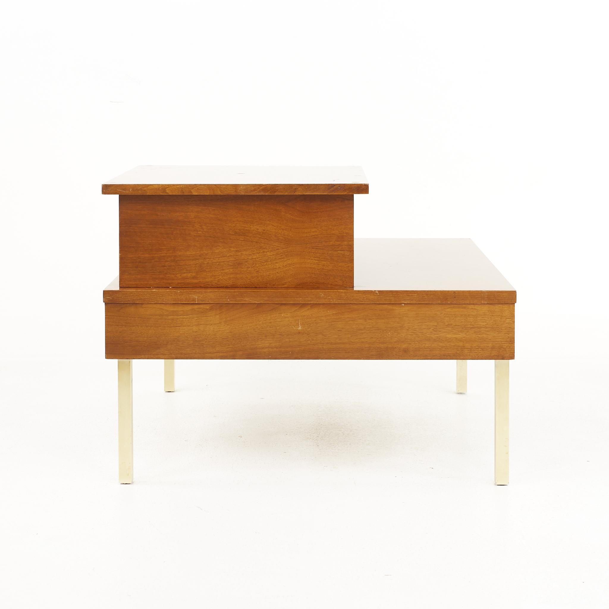 Lane Mid Century 2 Tier Brass Accent and Walnut Corner Table 2