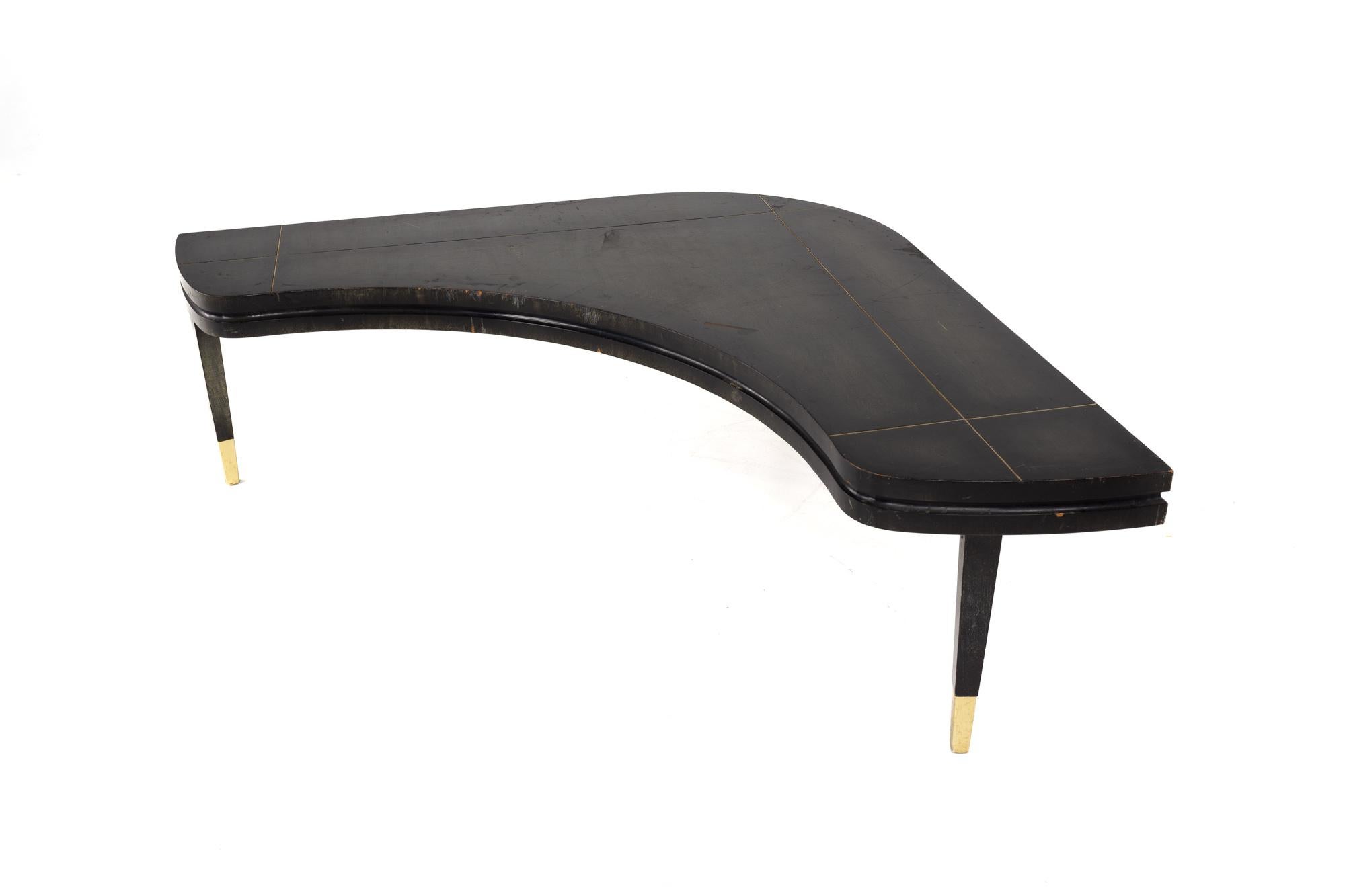 American Lane Mid-Century Brass Accent Boomerang Corner Table For Sale