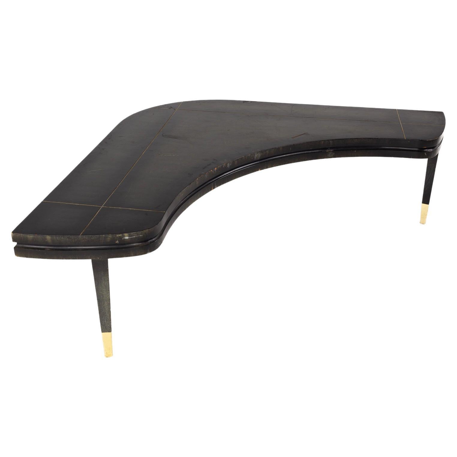 Lane Mid-Century Brass Accent Boomerang Corner Table For Sale