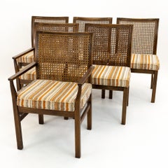 Lane Mid Century Brutalist Walnut & Cane Back Dining Chairs, Set of 6