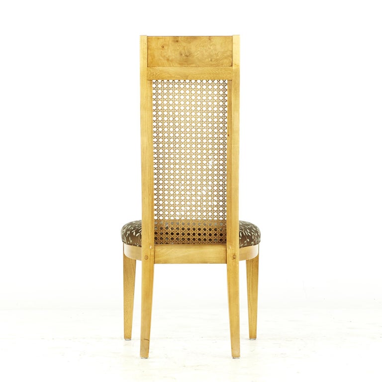 Lane Midcentury Burlwood and Cane Dining Chairs, Set of 6 For Sale at