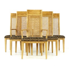 Lane Midcentury Burlwood and Cane Dining Chairs, Set of 6