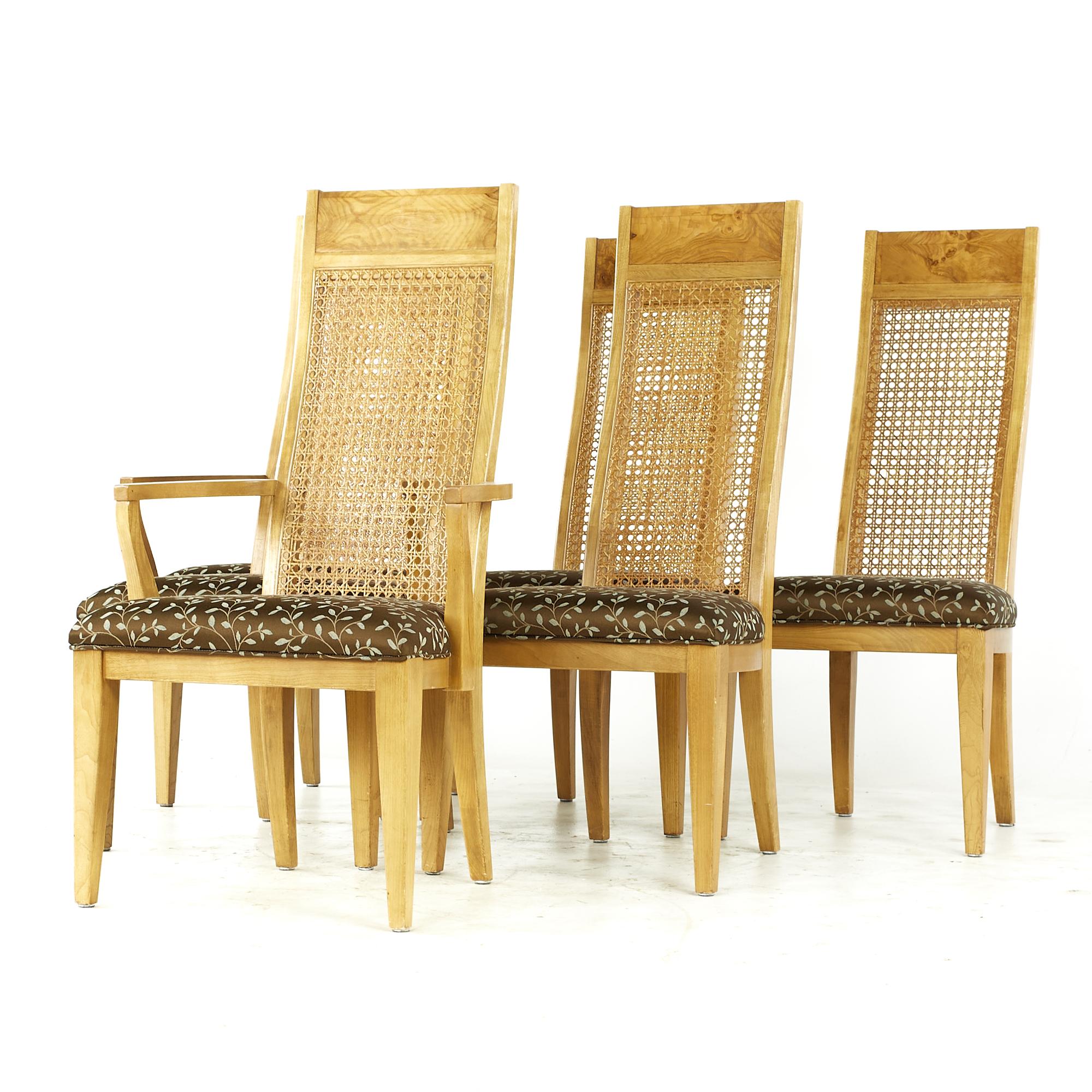 Mid-Century Modern Lane Midcentury Burlwood and Cane Dining Chairs, Set of 6 For Sale