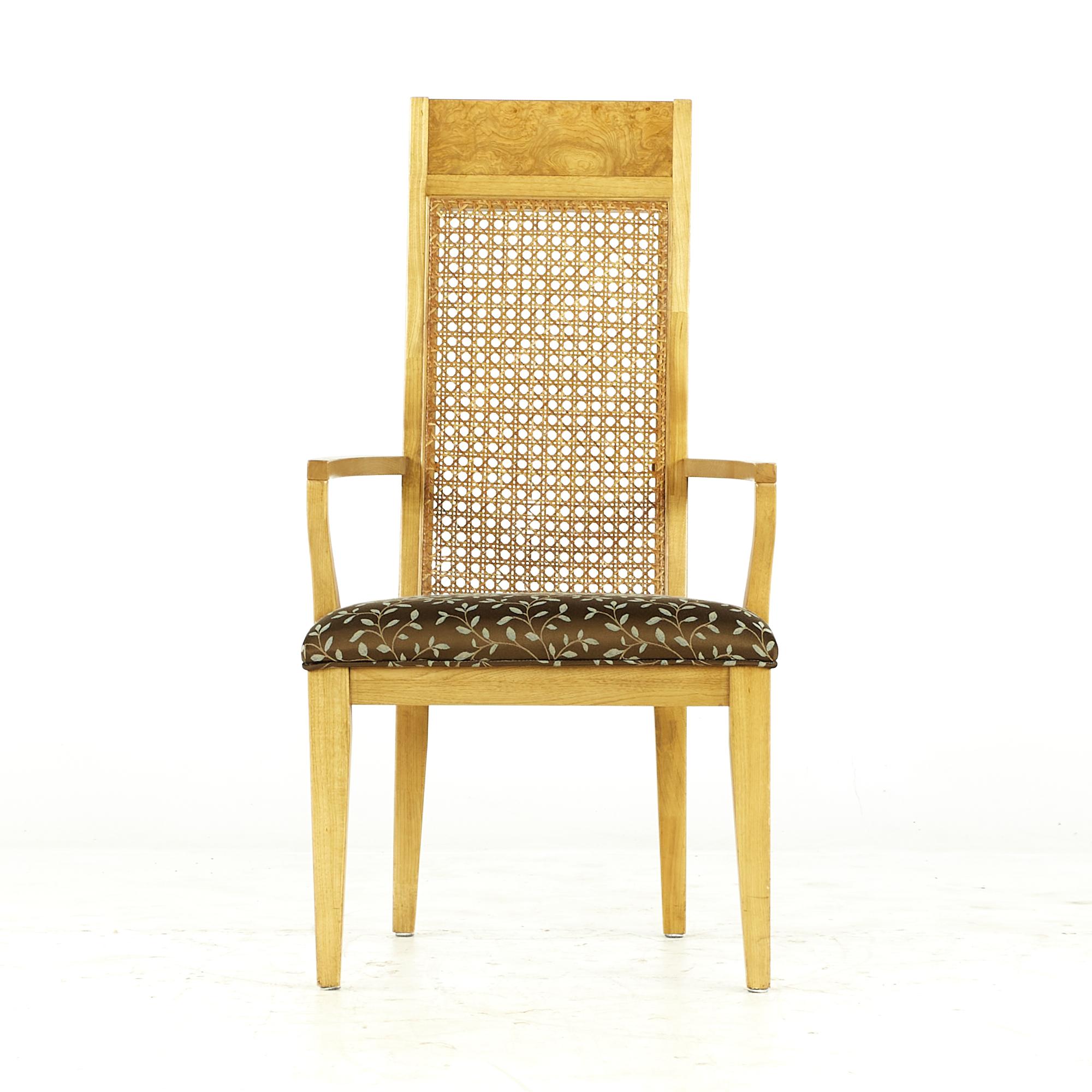 Lane Midcentury Burlwood and Cane Dining Chairs, Set of 6 In Good Condition For Sale In Countryside, IL