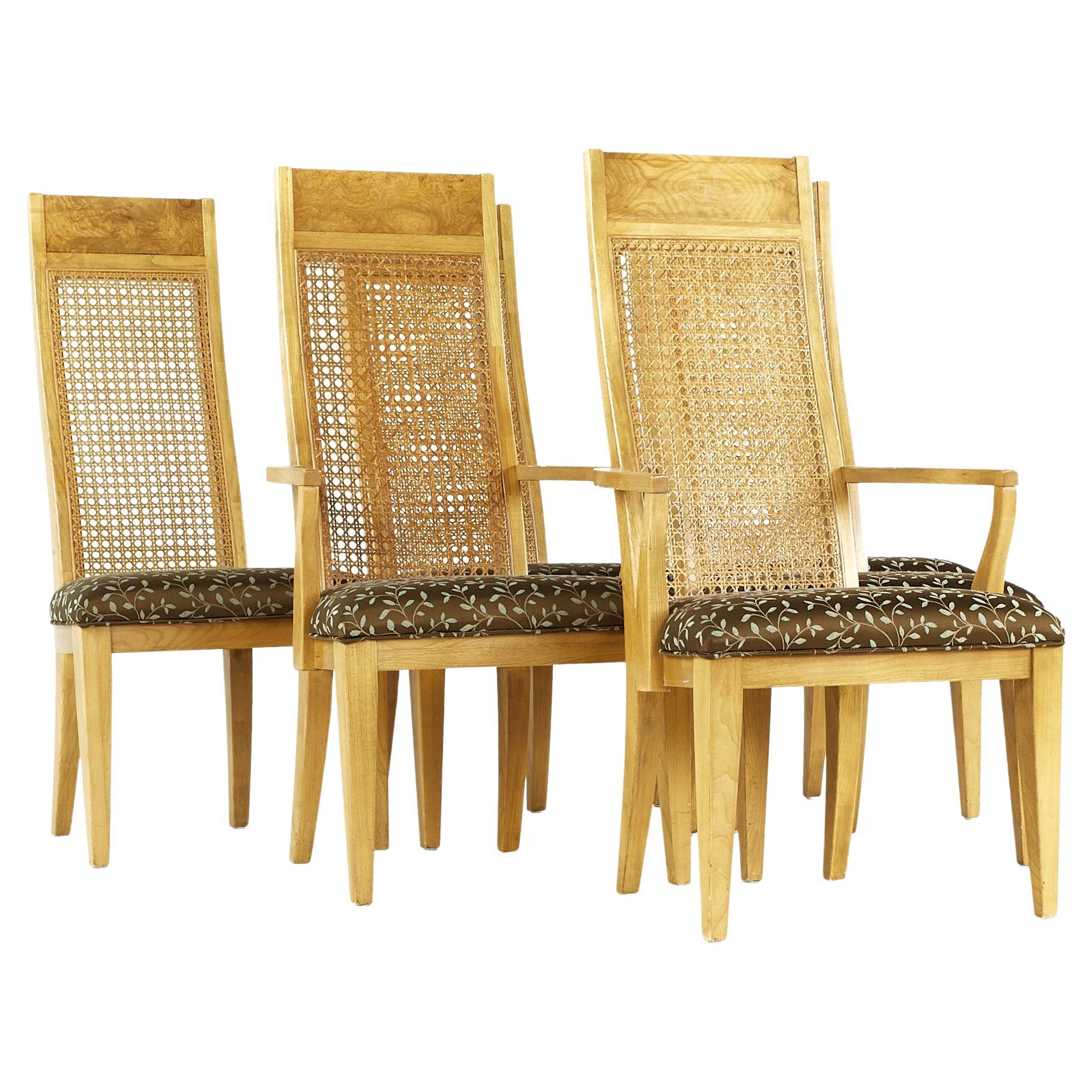 Lane Midcentury Burlwood and Cane Dining Chairs, Set of 6 For Sale