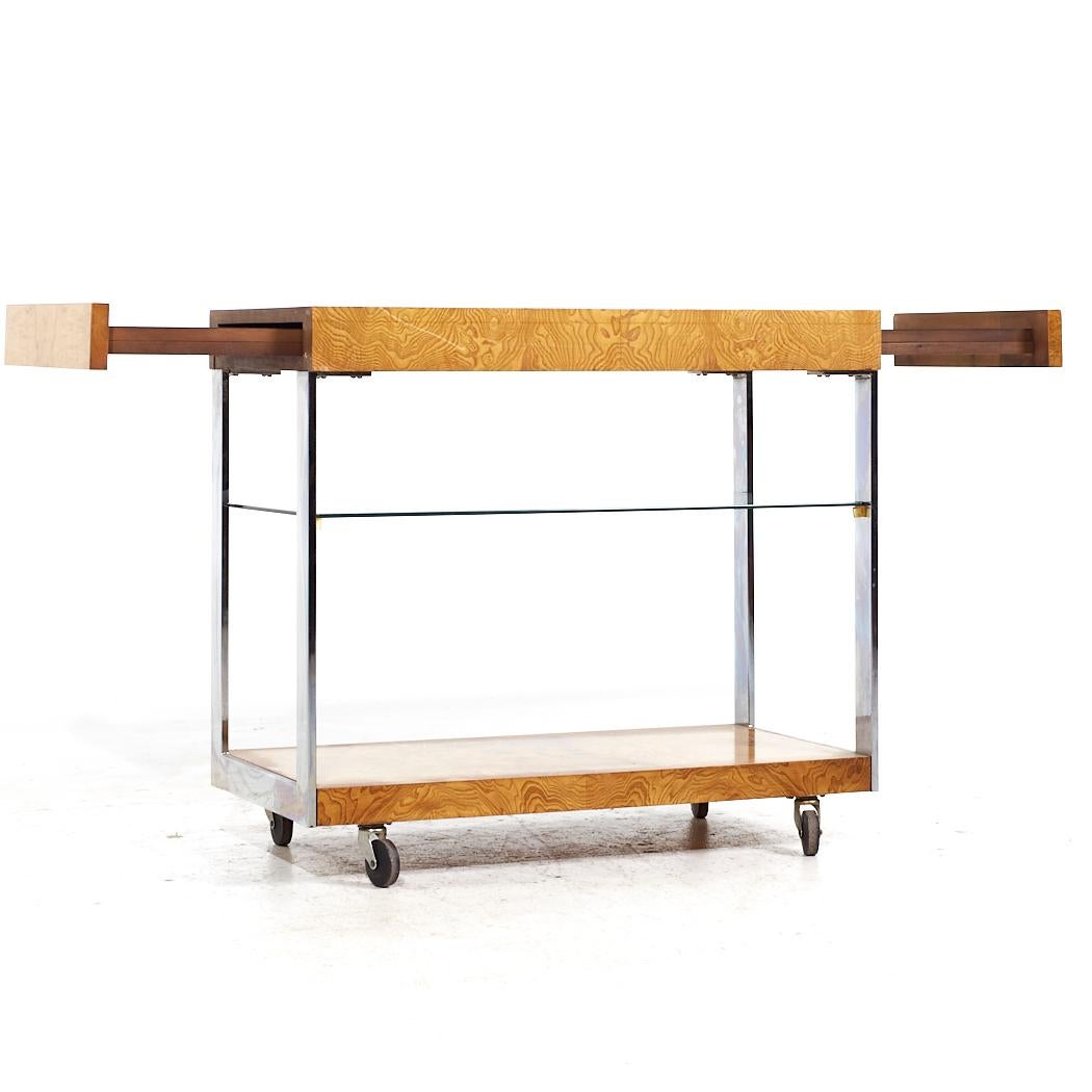 Late 20th Century Lane Mid Century Burlwood and Chrome Serving Bar Cart For Sale