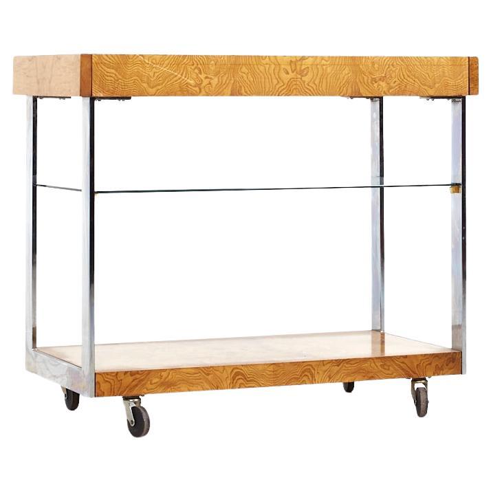 Lane Mid Century Burlwood and Chrome Serving Bar Cart For Sale