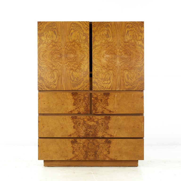 Lane Mid Century Burlwood Armoire For Sale at 1stDibs