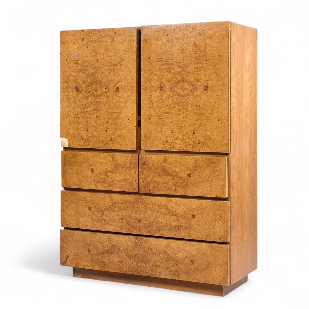 Mid-Century Modern Lane Mid Century Burlwood Armoire Highboy Dresser For Sale