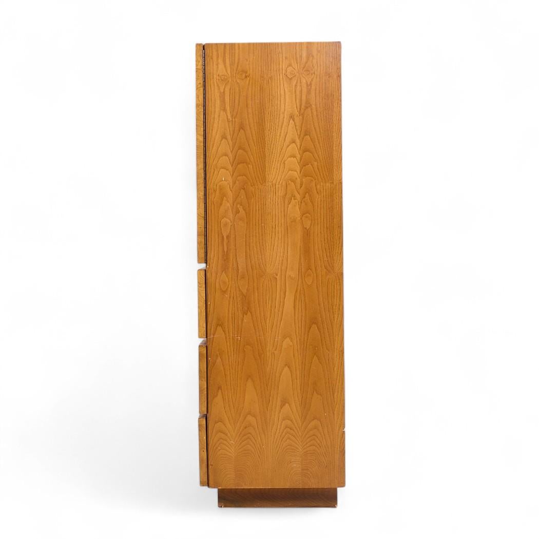Lane Mid Century Burlwood Armoire Highboy Dresser In Good Condition For Sale In Franklin Park, IL