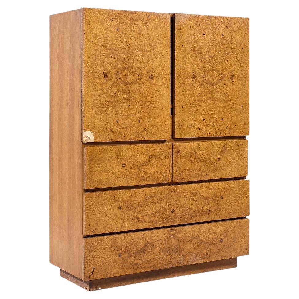 Lane Mid Century Burlwood Armoire Highboy Dresser For Sale