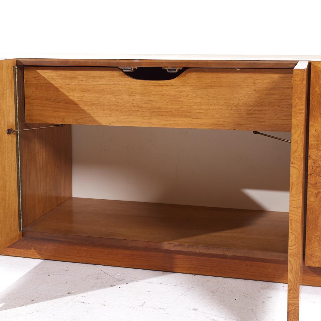 Late 20th Century Lane Mid Century Burlwood Credenza and Hutch For Sale