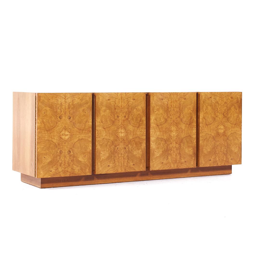 Glass Lane Mid Century Burlwood Credenza and Hutch For Sale