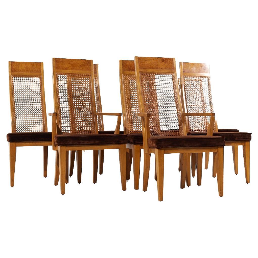 Lane Mid Century Burlwood Dining Chairs - Set of 8