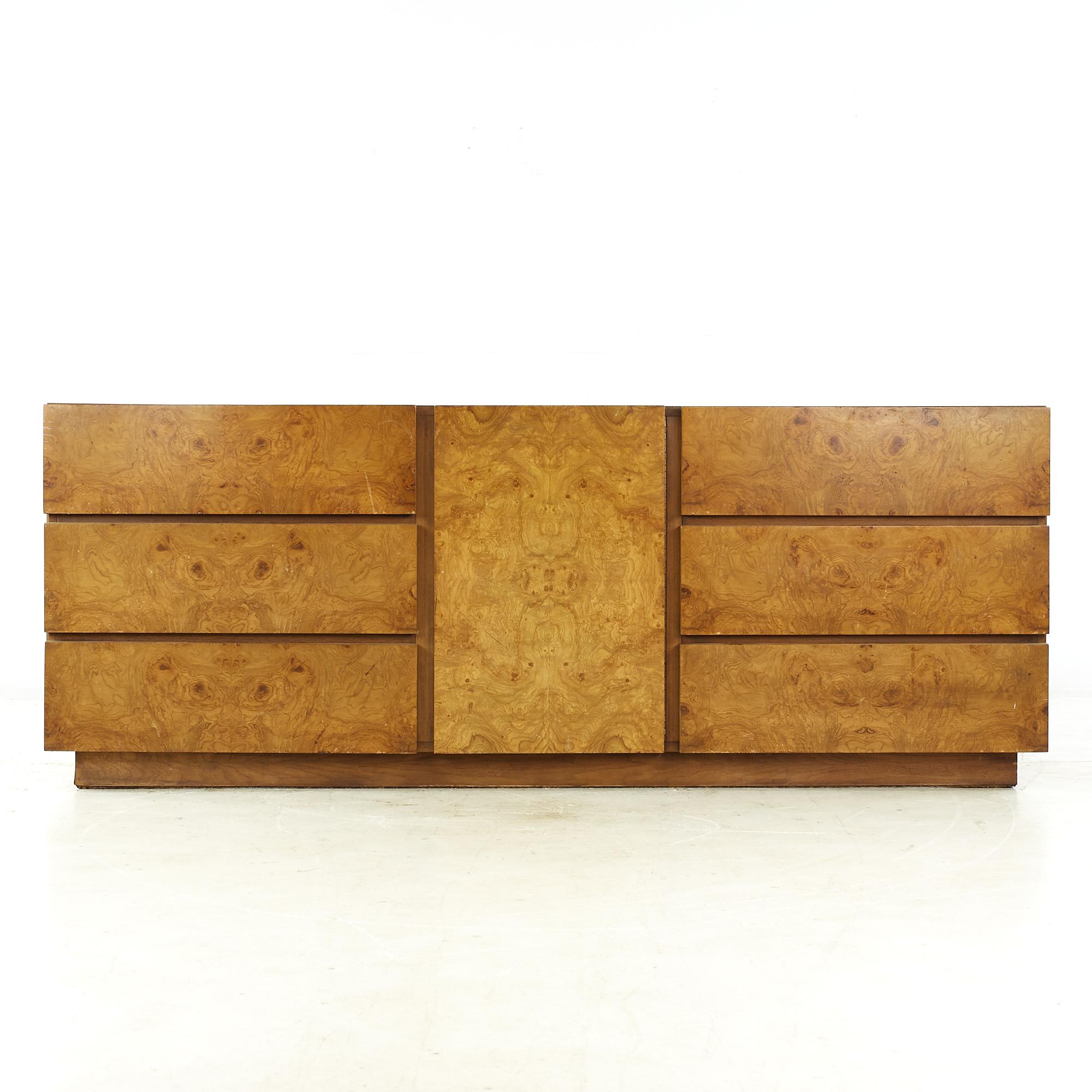 Lane Mid Century Burlwood Lowboy 9 Drawer Dresser

This dresser measures: 78 wide x 18 deep x 30.25 inches high

All pieces of furniture can be had in what we call restored vintage condition. That means the piece is restored upon purchase so it’s