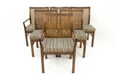 Lane Midcentury Cane Backed Walnut Dining Chairs, Set of 6