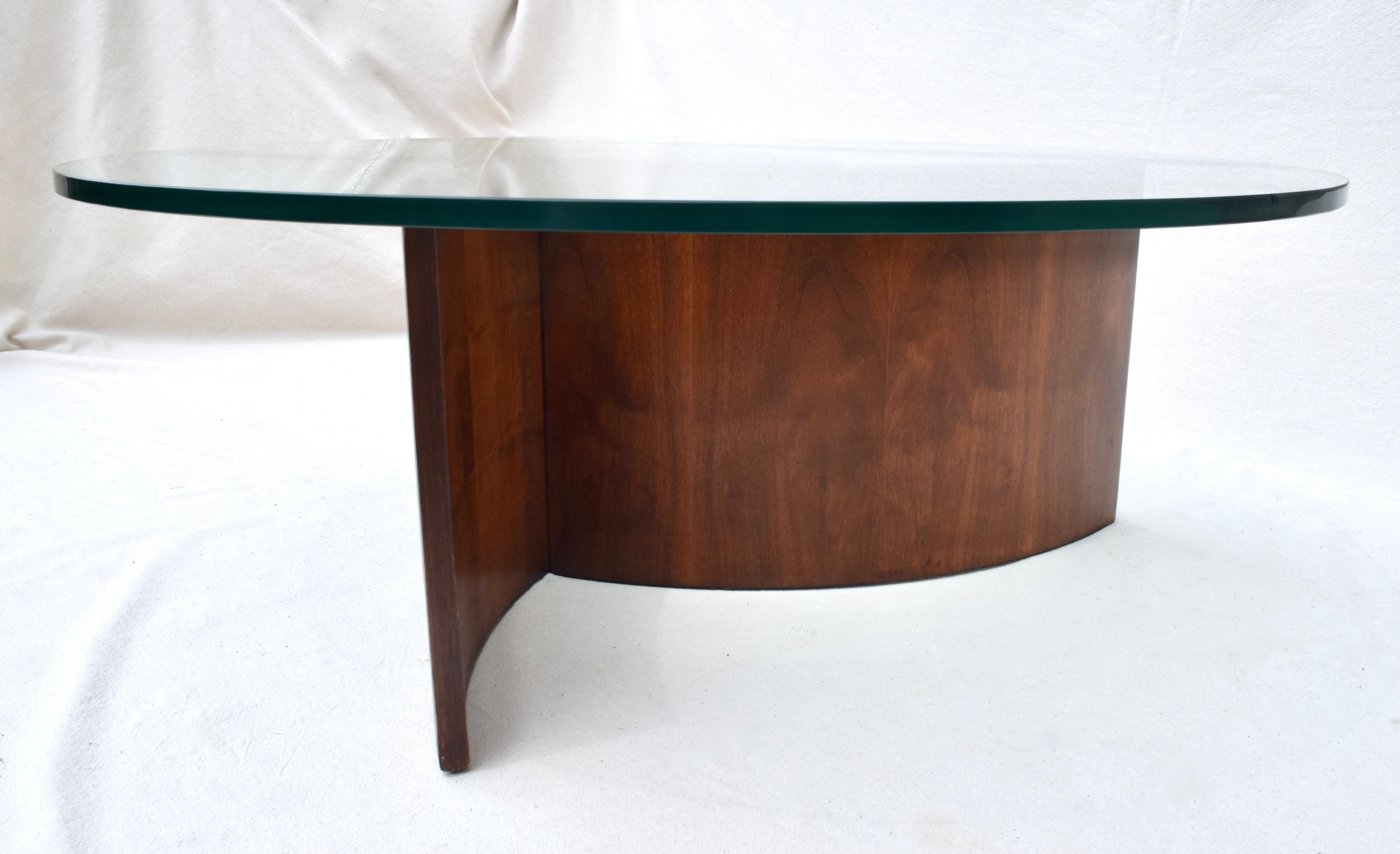 American Lane Mid Century Glass and Walnut Propeller Base Coffee Table