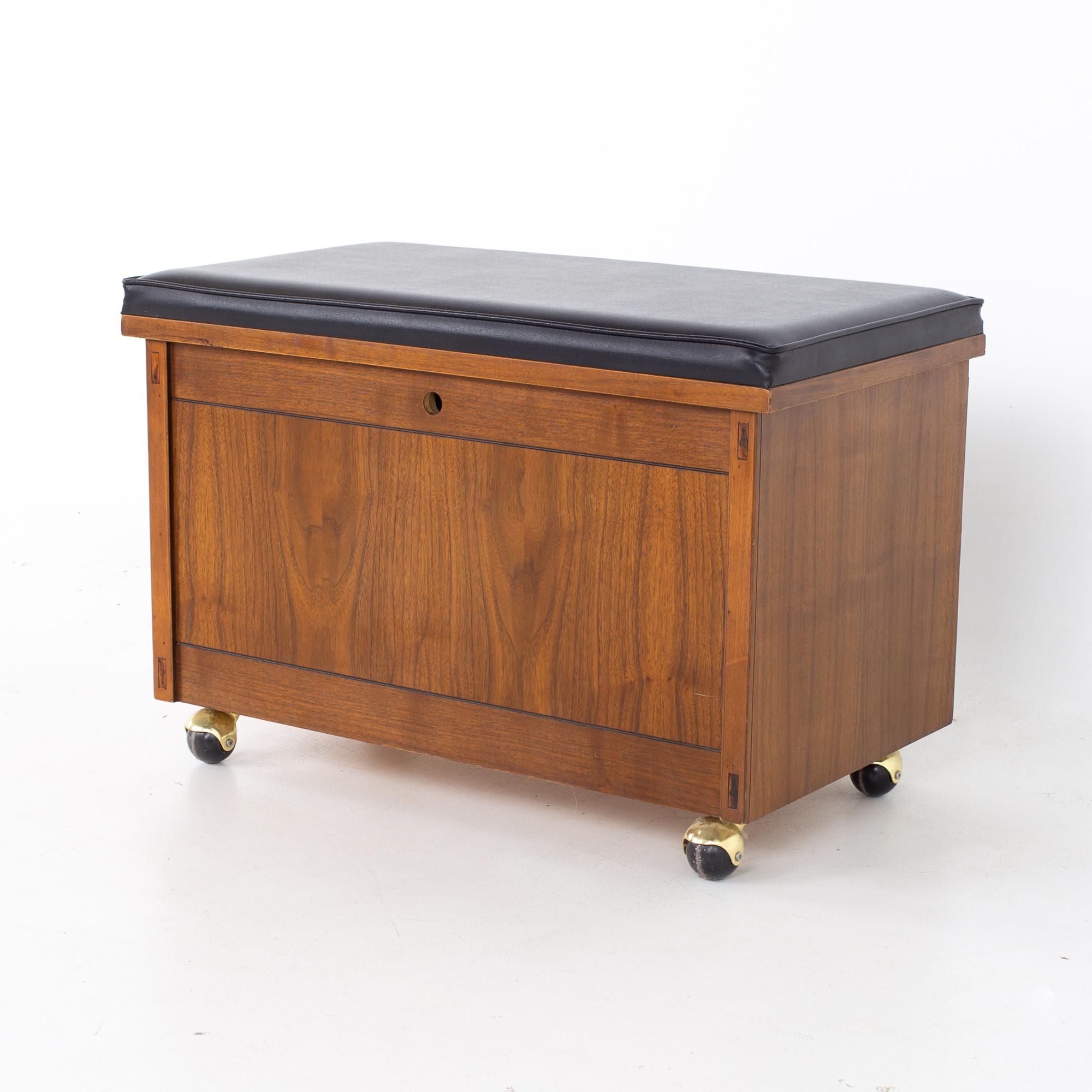 Lane mid century LP record storage bench
Bench measures: 27.5 wide x 16 deep x 18.25 inches high

All pieces of furniture can be had in what we call restored vintage condition. That means the piece is restored upon purchase so it’s free of